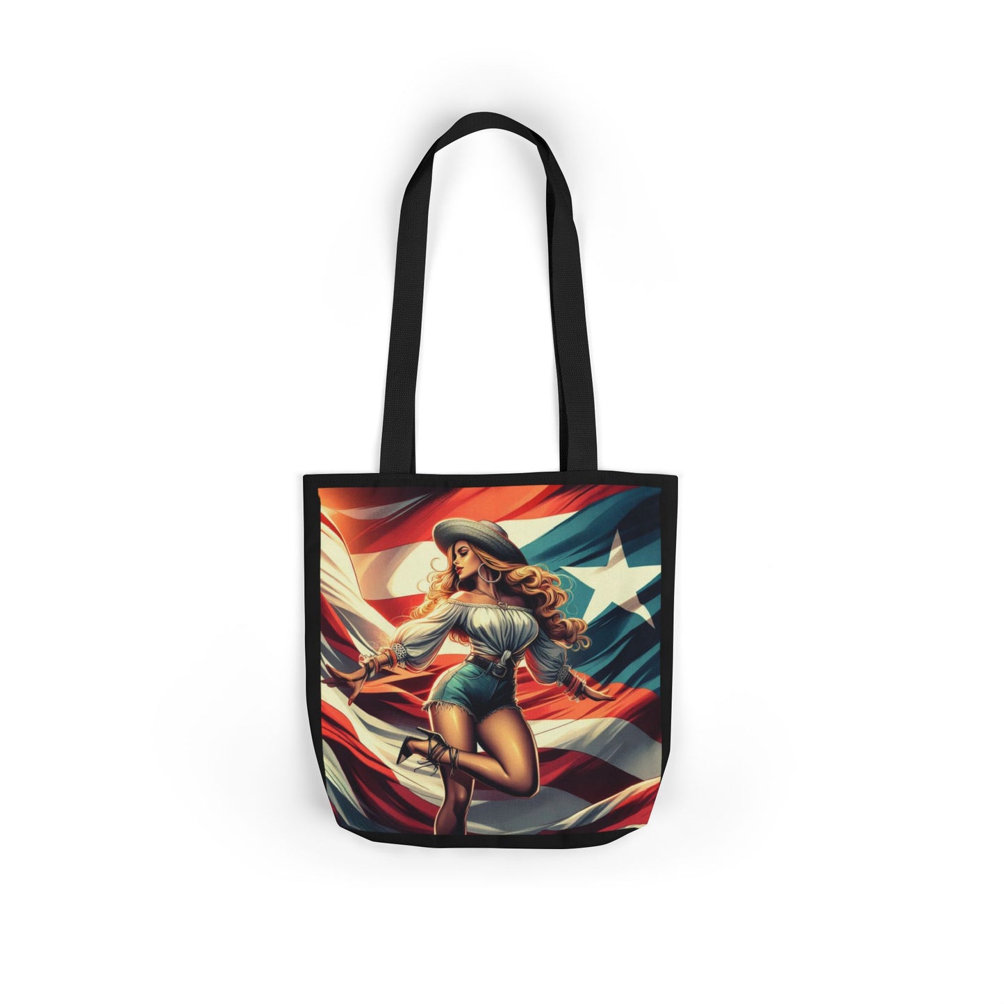 Puerto Rican Flag Handbag Canvas Tote Bag, 5-Color Straps