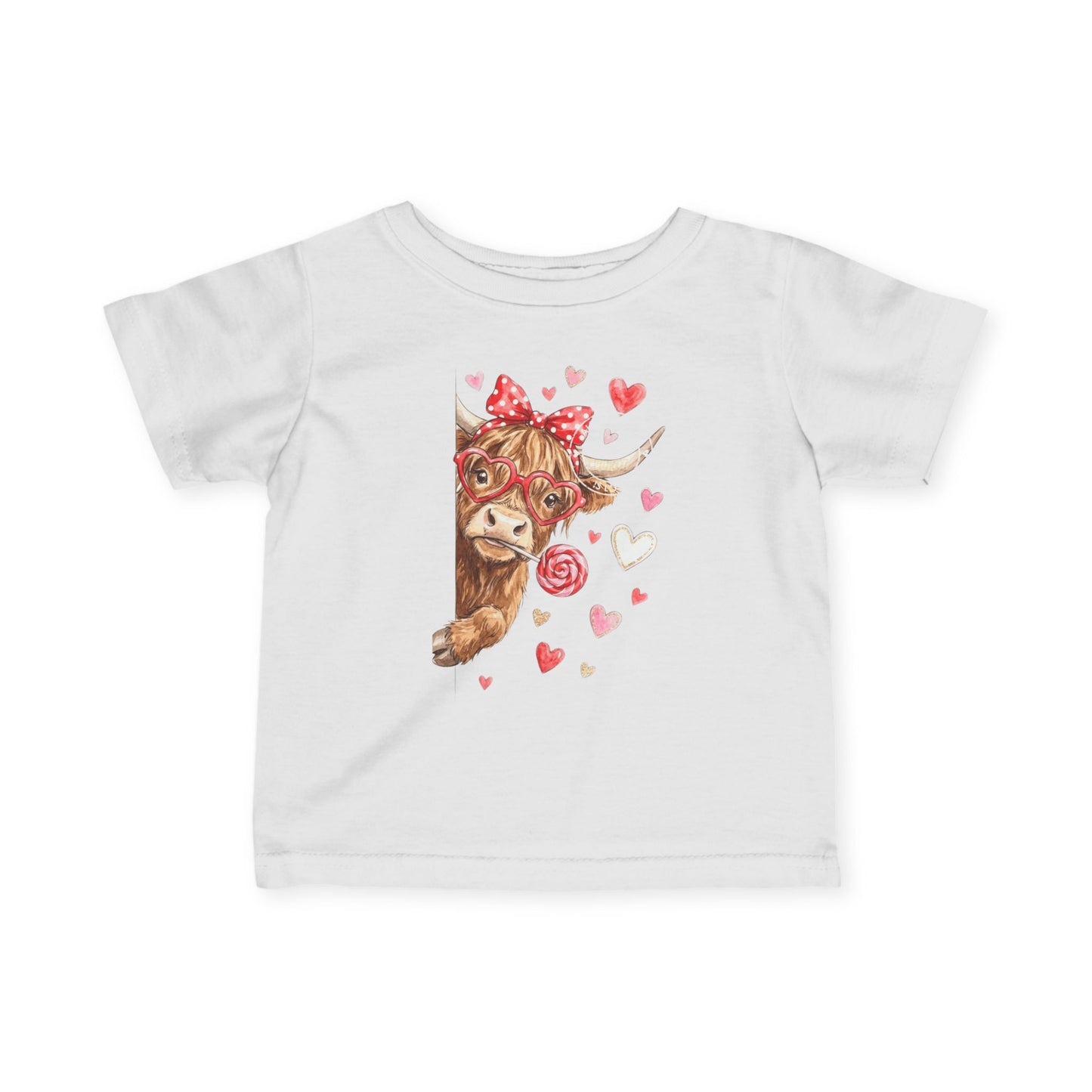 Infant Tee  Watercolor Highland Cow with Hearts (Cute Valentine Baby Top)