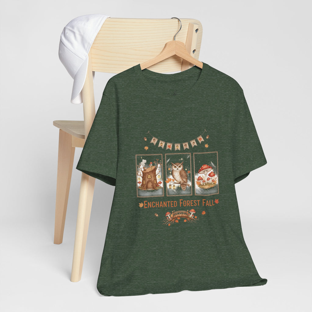 Enchanted Forest Fall Tee, Cute Owl Shirt, Autumn Graphic Tee, Nature Lover Gift, Cozy Fall Apparel, Wildlife T-Shirt, Unisex Fall Top