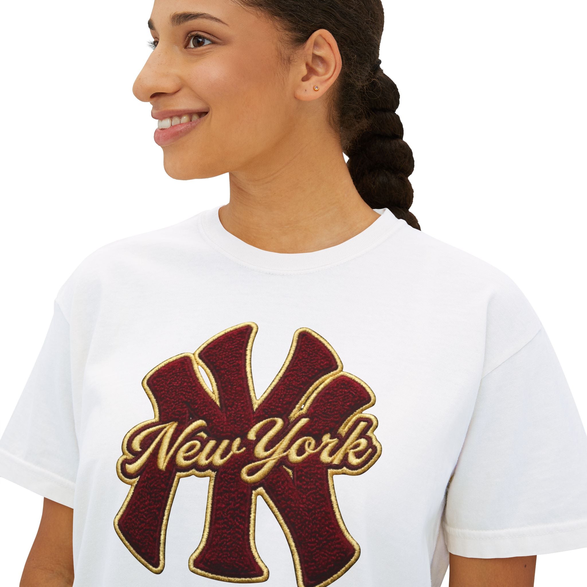 New York Script Logo Women's Boxy Tee – Vintage City Graphic T-Shirt