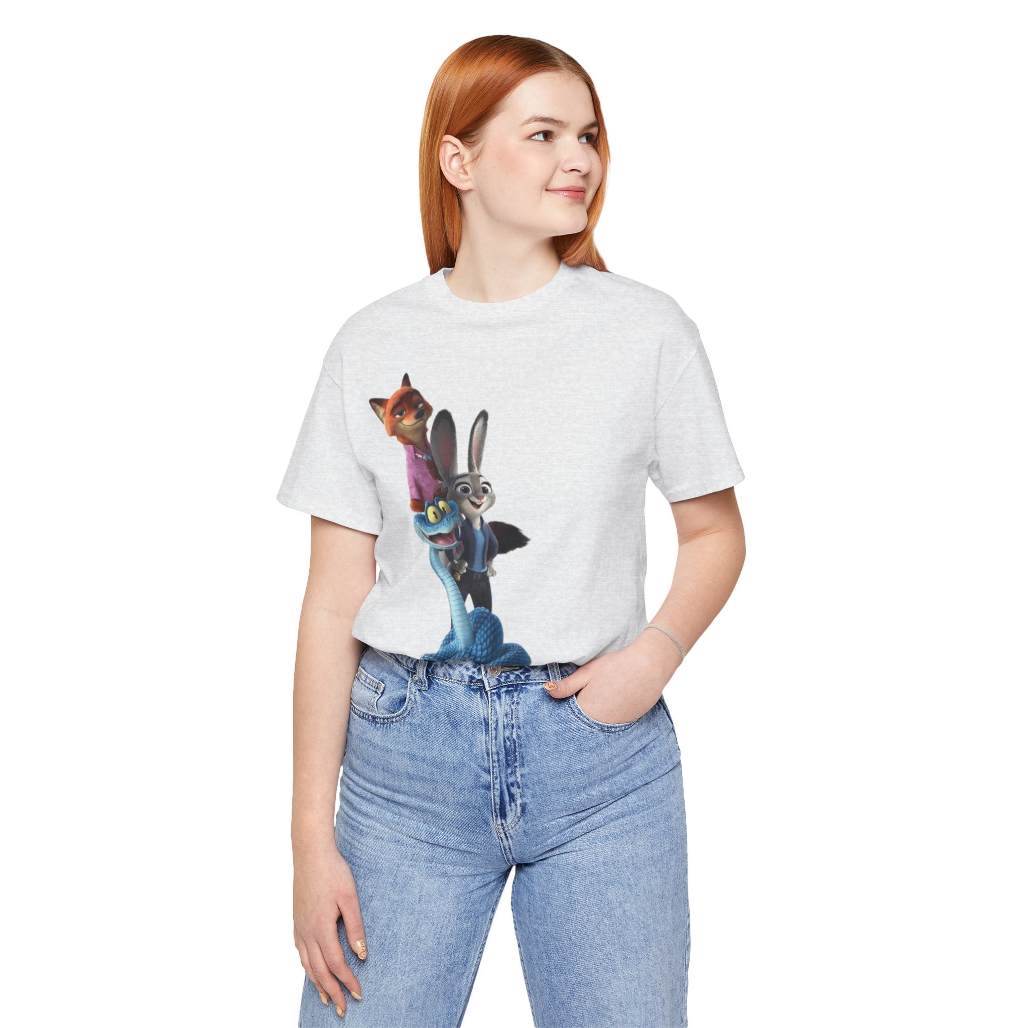 Animated Character Tee — Cute Fox & Bunny Stack Graphic T-Shirt  cartoon-style Christmas artwork