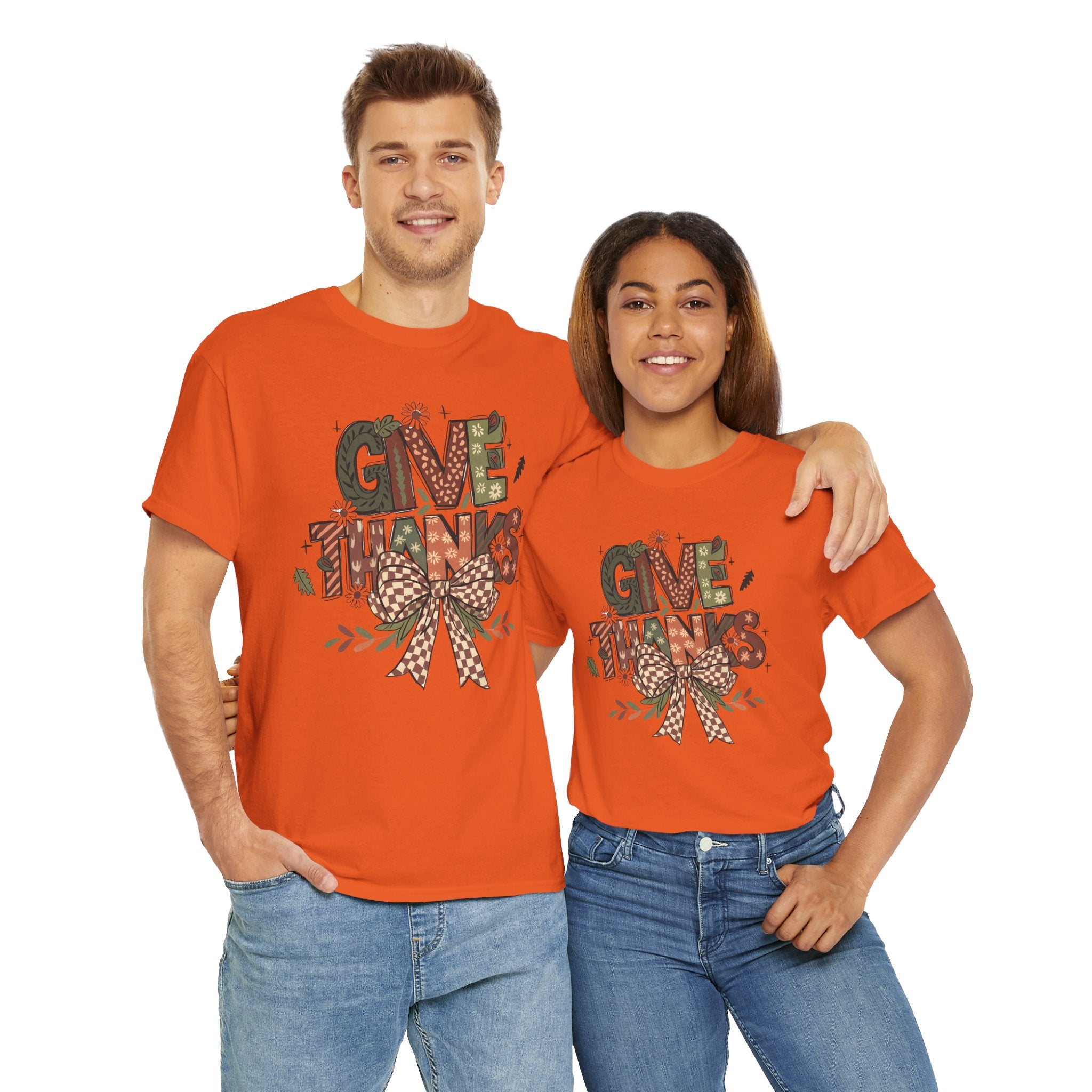 Give Thanks Tee Thanksgiving Graphic T-Shirt with Rustic Bow Design