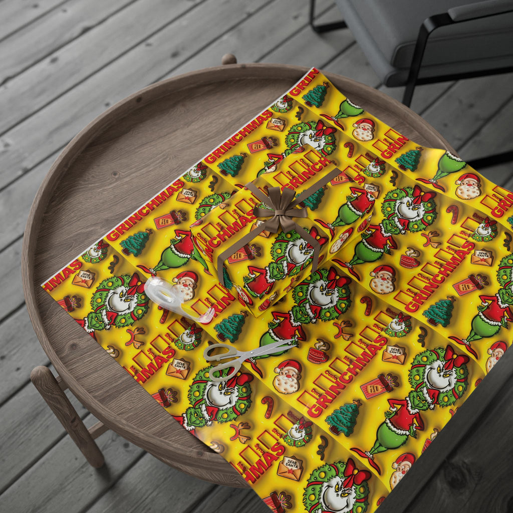 Christmas Wrapping Paper Roll – Retro Santa & Tree Holiday Gift Wrap Festive Wrapping Paper