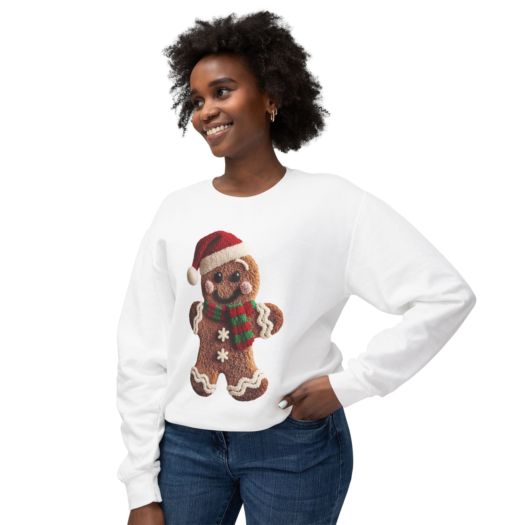 Gingerbread Cookie Christmas Sweatshirt – Cute Santa Hat & Scarf Holiday Crewneck