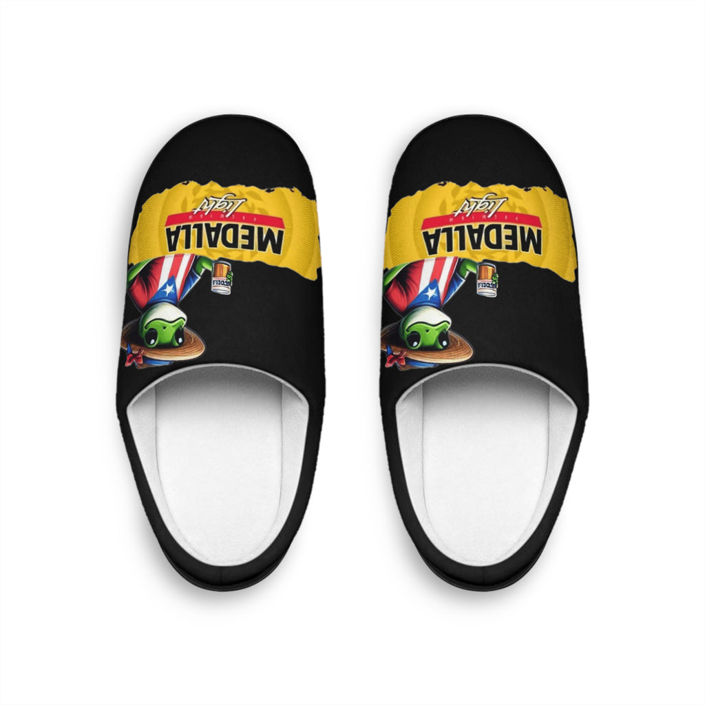 Medalla Puerto Rico Map Slippers — Men's Indoor Cozy House Shoes