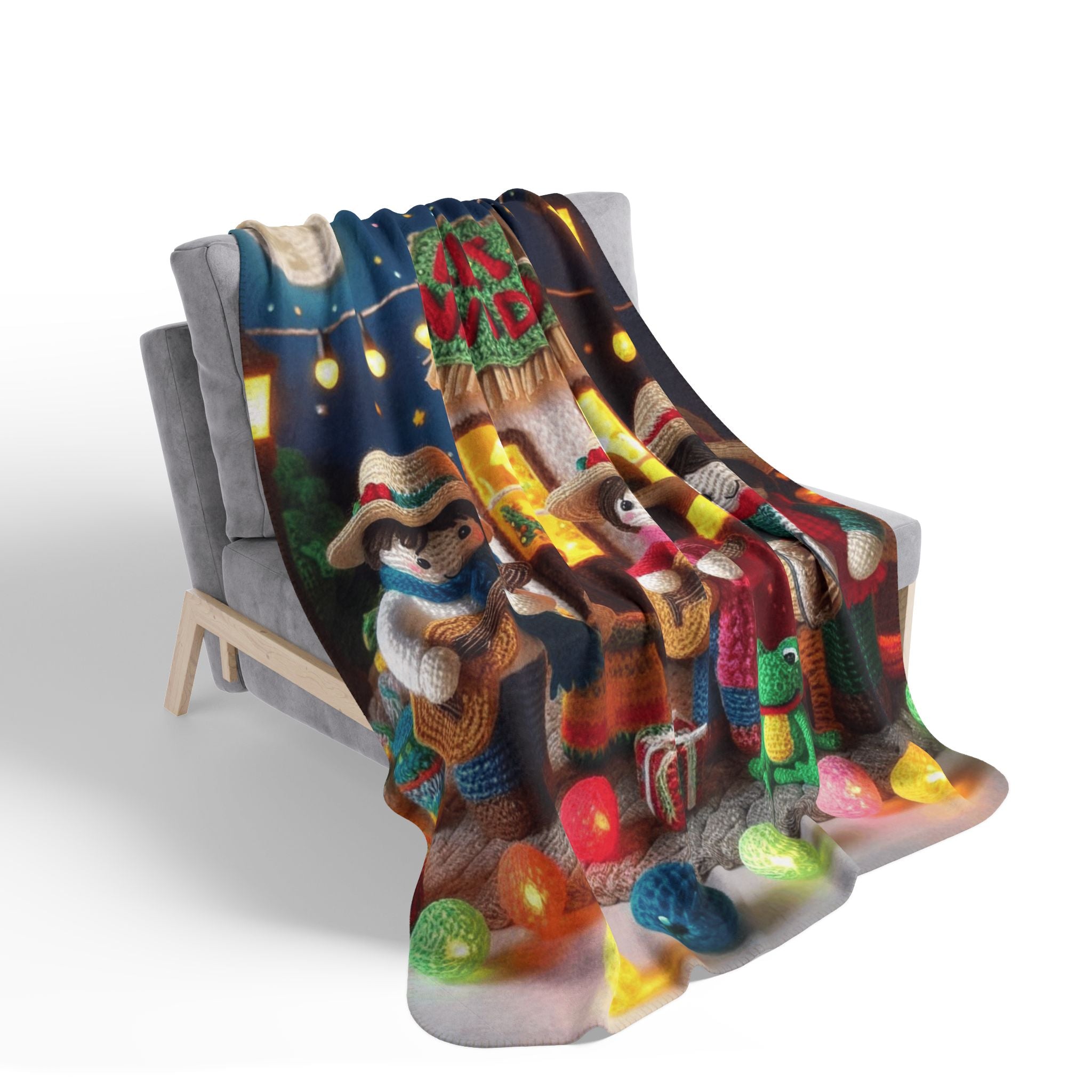Feliz Navidad Fleece Sherpa Blanket — Festive Mexican Carolers Holiday Throw Puerto Rico Design Blanket