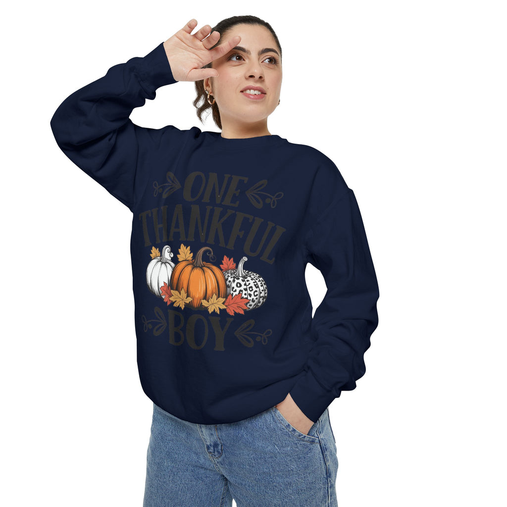 Thankful Boy Sweatshirt  Fall Pumpkin Thanksgiving Crewneck Fall T-Shirts and Sweatshirts Collection