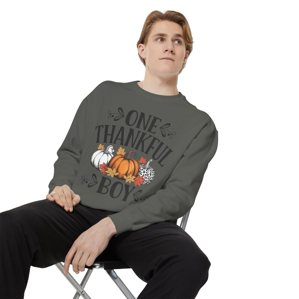 Thankful Boy Sweatshirt  Fall Pumpkin Thanksgiving Crewneck Fall T-Shirts and Sweatshirts Collection