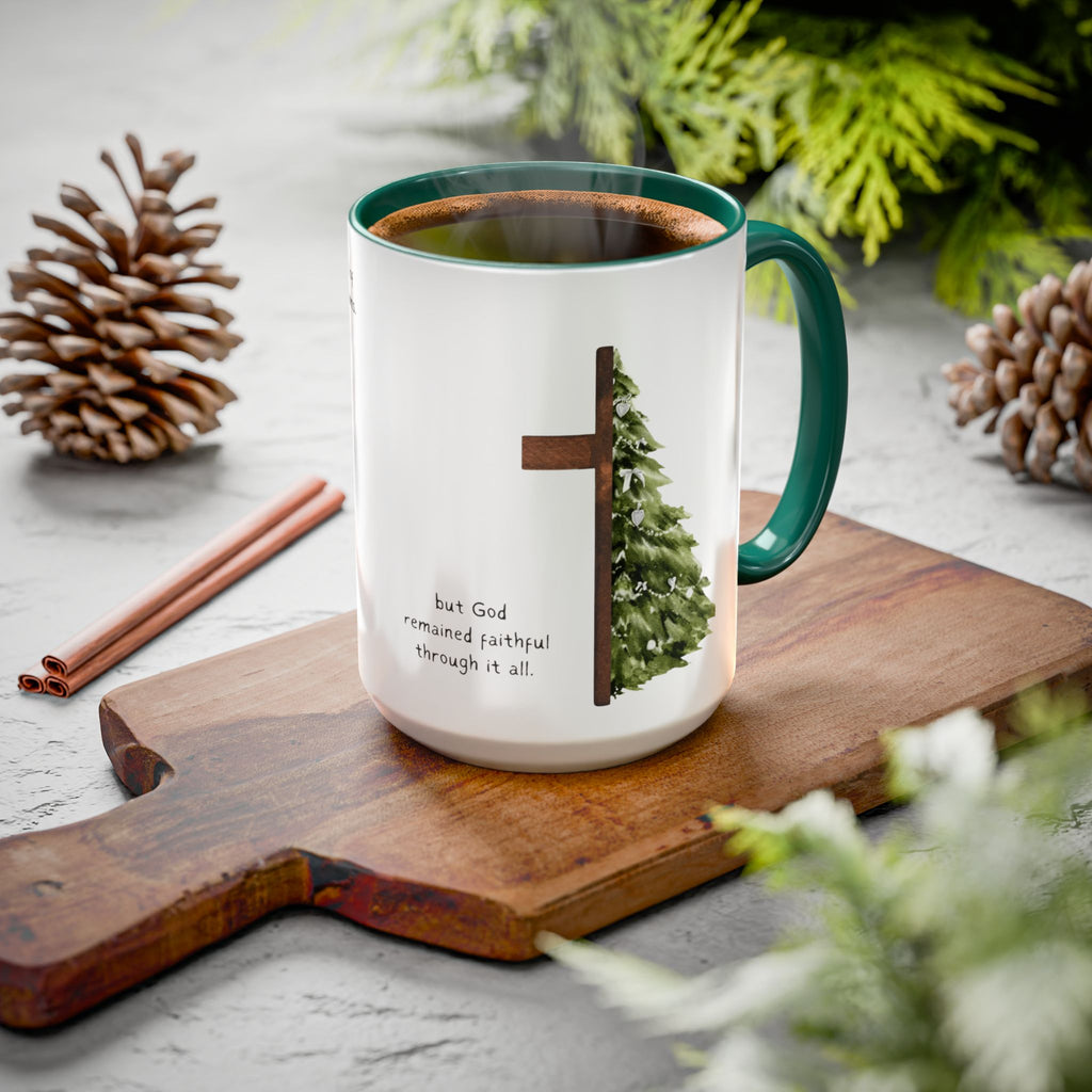 Christian Cross & Pine Tree Mug — Faith Reminder Coffee Cup (11oz/15oz)