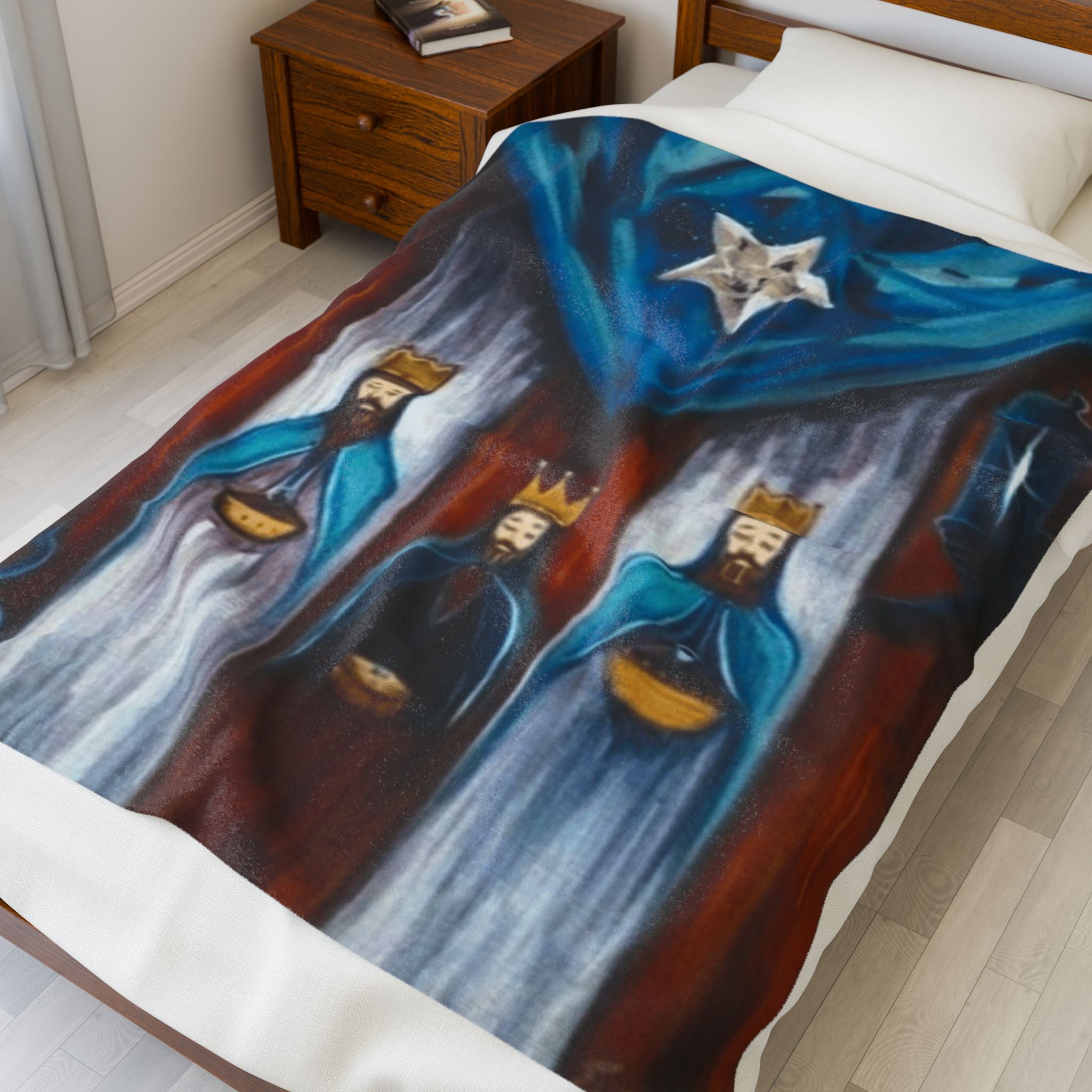 Three Kings Velveteen Plush Blanket — Nativity Magi Christmas Throw Navidad Boricua Christmas Blanket