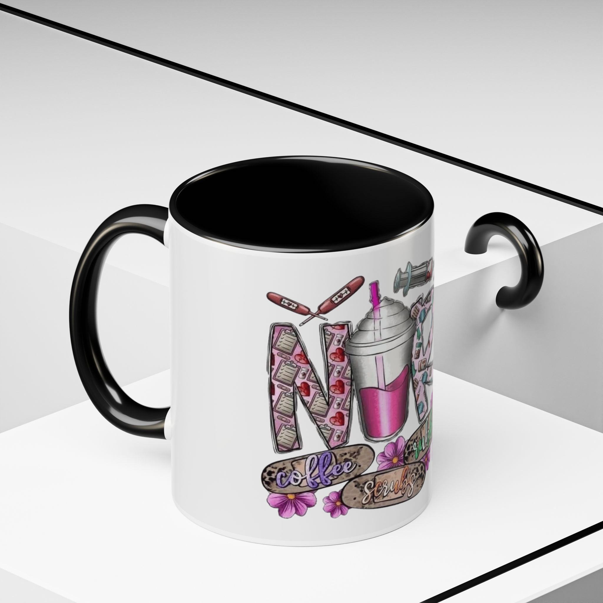 Nurse Love Coffee Mug  Cute Floral Medical Stethoscope & Syringe Design (11/15oz) Medical Christmas Mug