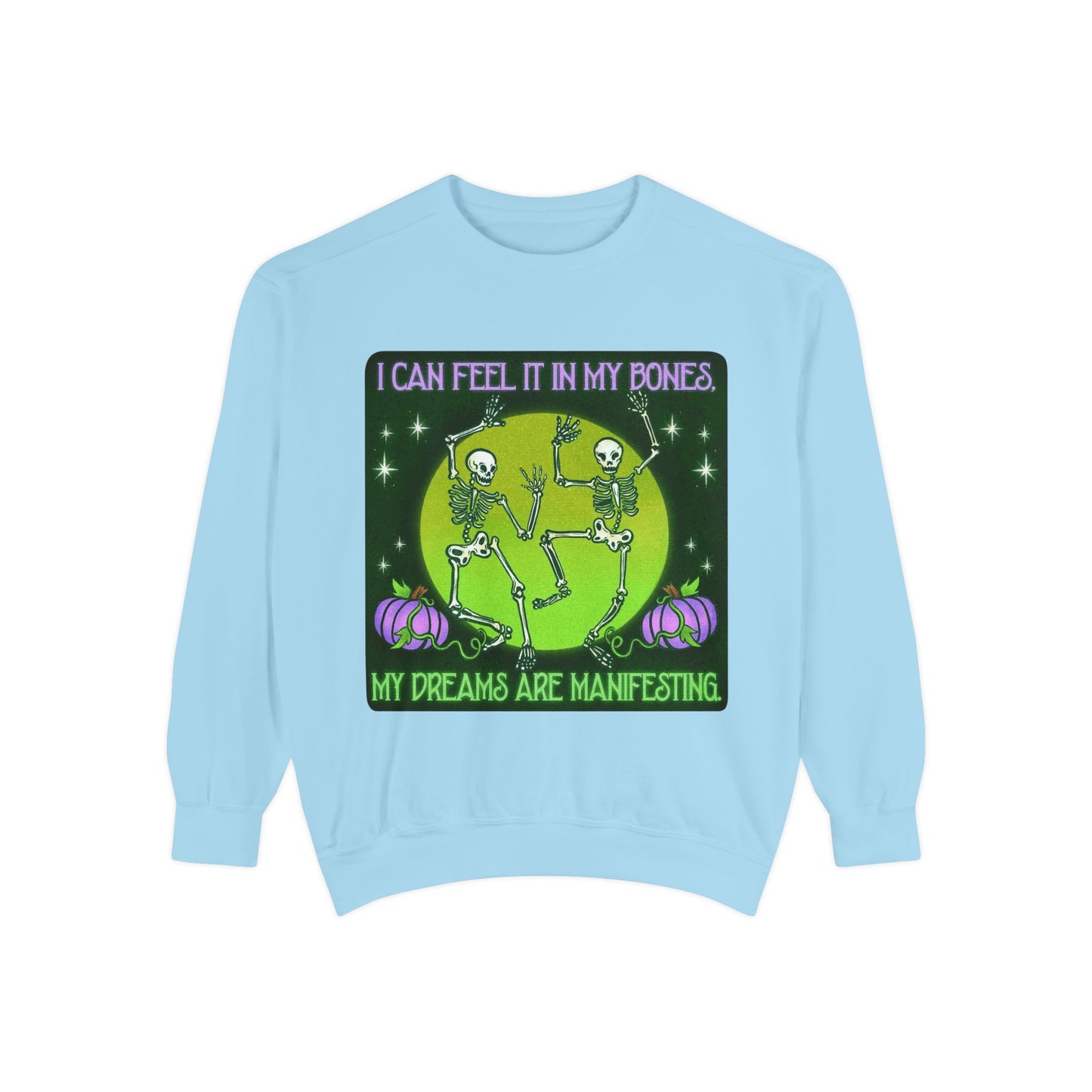 Spooky Manifesting Sweatshirt, Unisex Skeleton Pullover, Halloween Apparel, Cozy Fall Fashion, Casual Trendy Top, Unique Gift