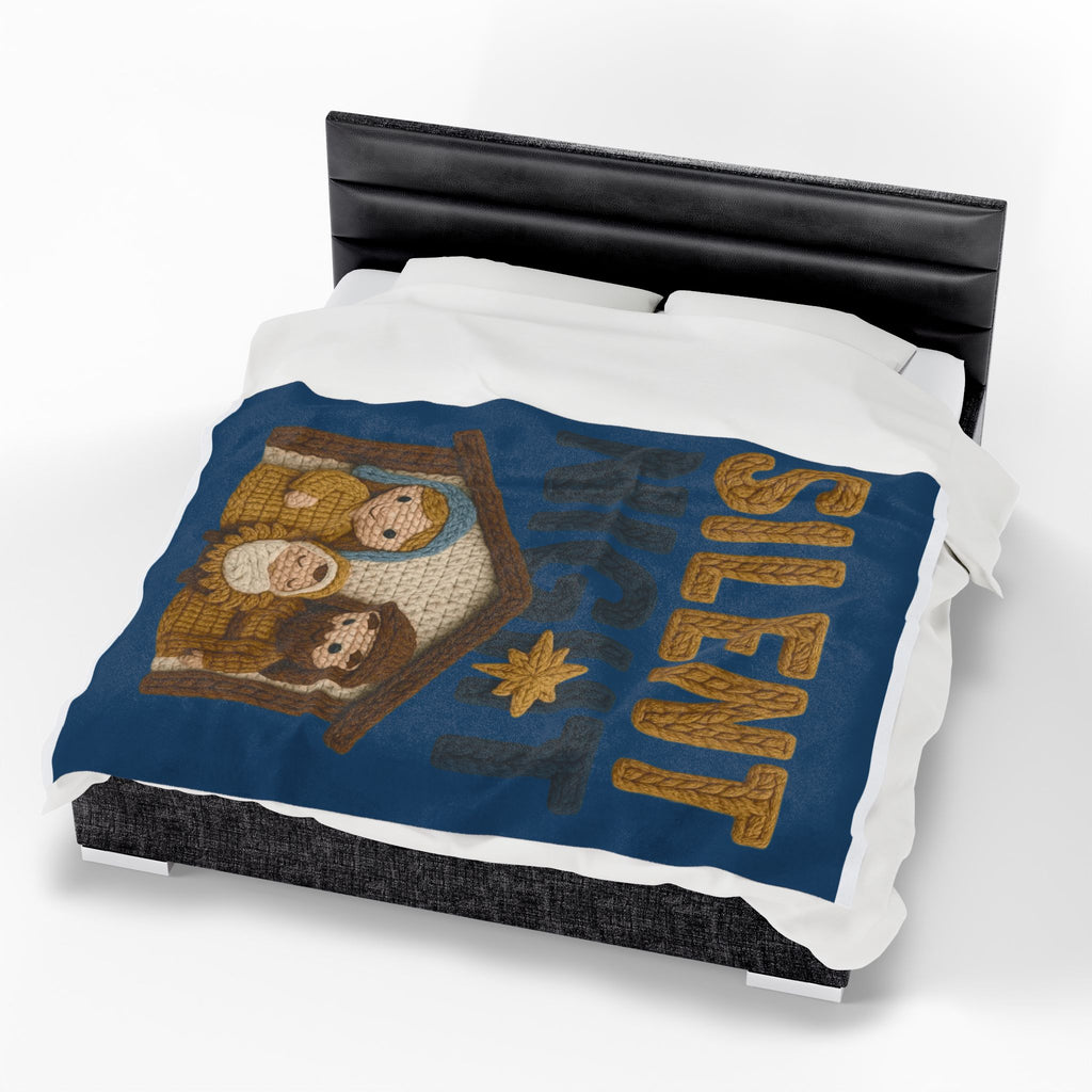 Silent Night Nativity Velveteen Plush Blanket  Cozy Christmas Baby Jesus Manger Throw