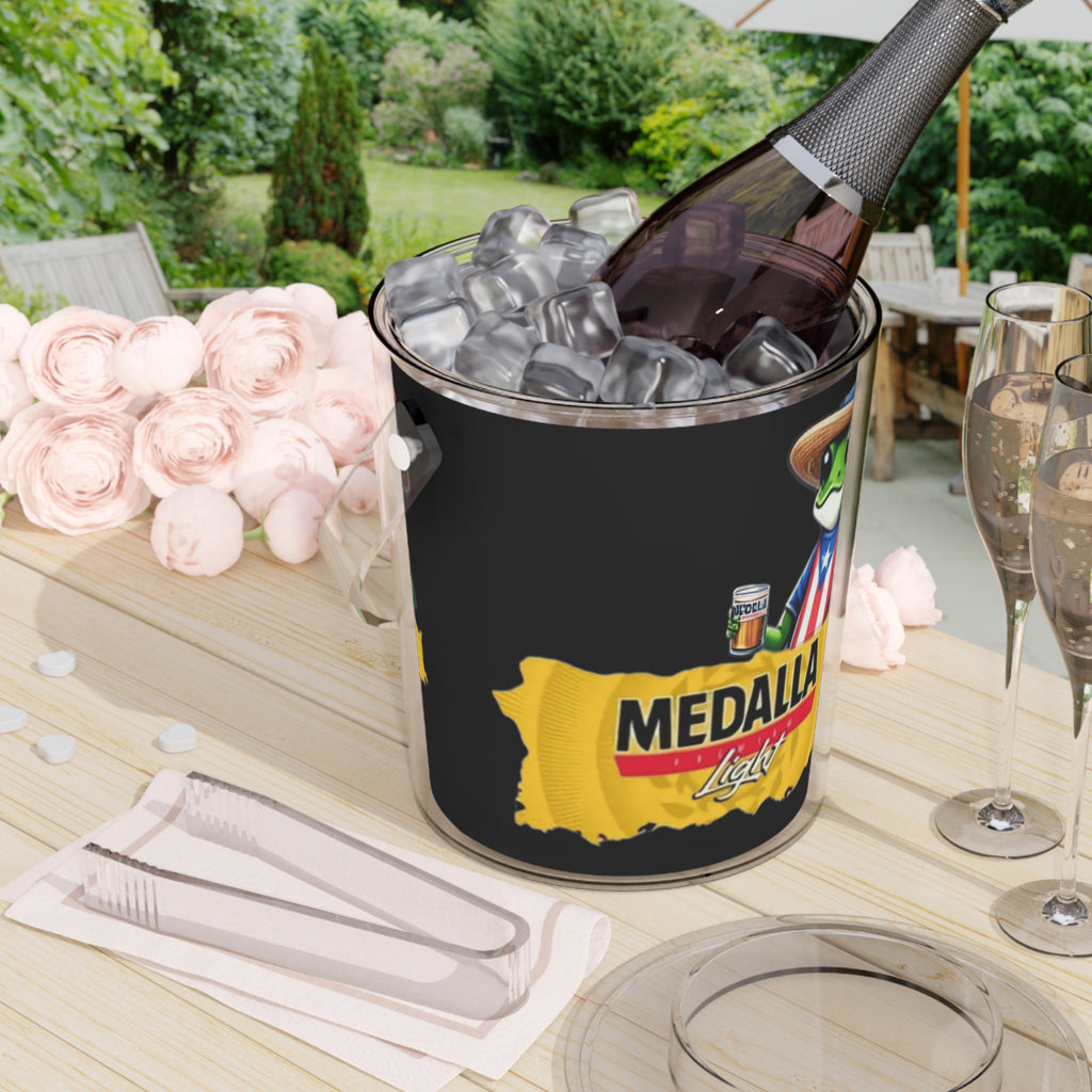 Medalla Light Ice Bucket with Tongs  Puerto Rican Frog Beer Cooler Boricua Entertaining Bar Accessory
