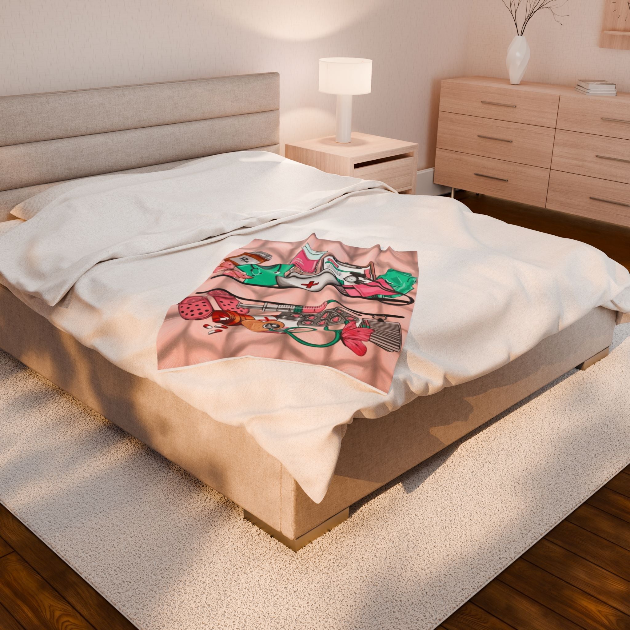 Nurse Essentials Velveteen Plush Blanket — Cute Medical Supplies Throw for Nurses & Caregivers