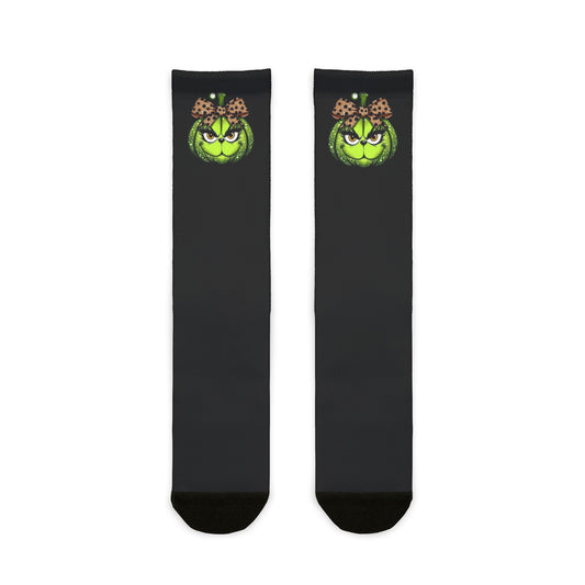New Christmas Sock Collection! Green Pumpkin Witch Jack-O'-Lantern Crew Socks
