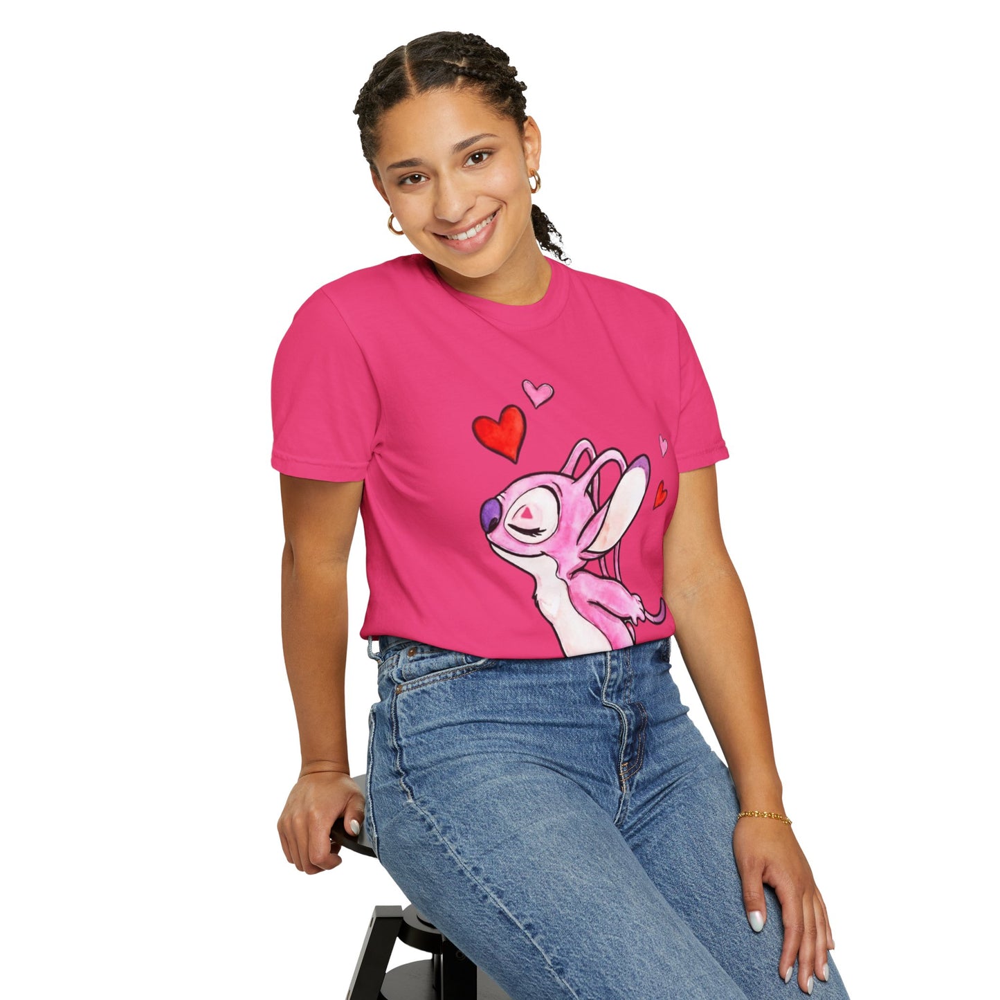 T-Shirt — Cute Pink Cartoon Creature with Hearts | Valentine’s Gift Tee