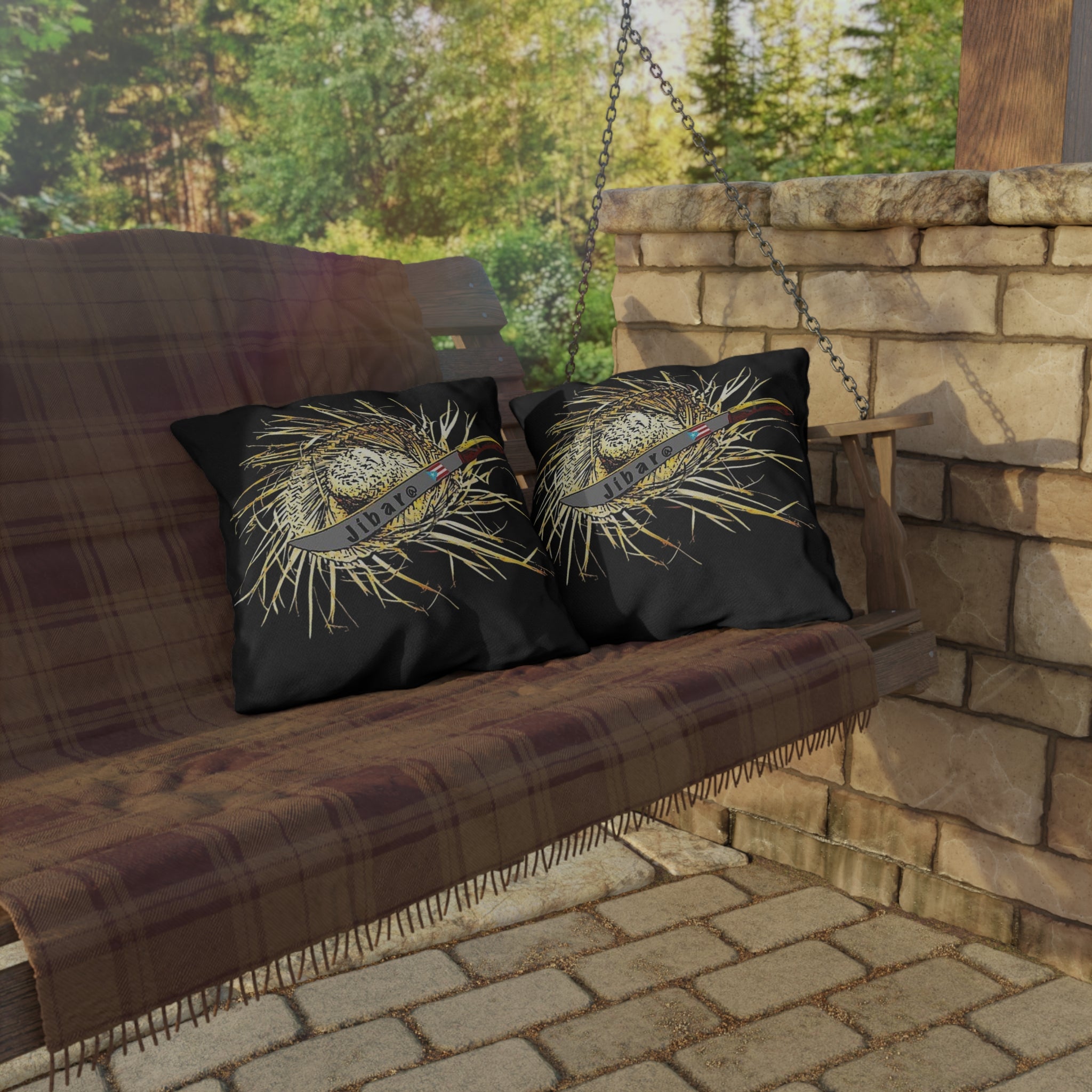 Puerto Rico Culture Pillow Outdoor Pillow – Rustic Straw Hat & Machete Design (Jibaro)
