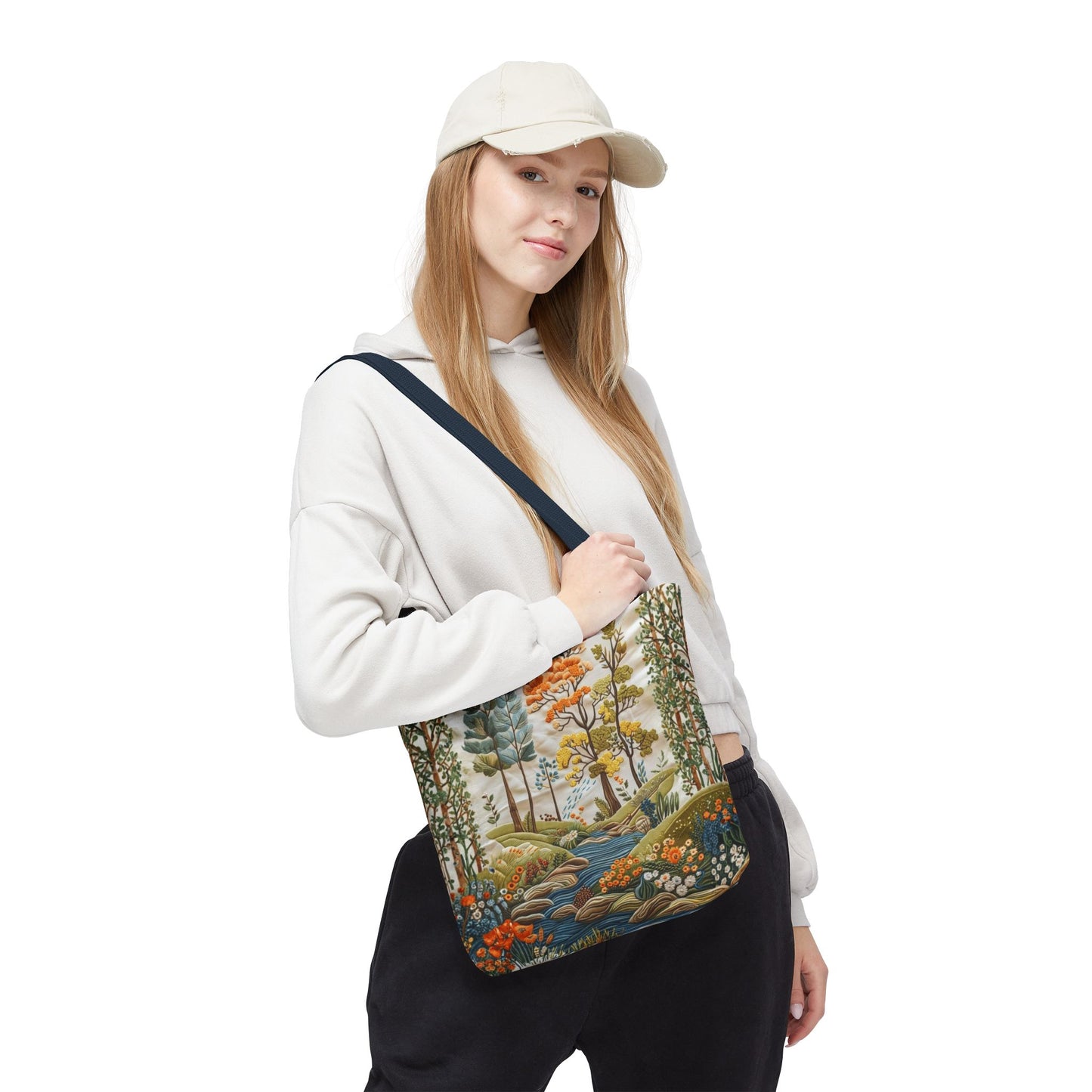 Scenic Meadow Tote Crochet-Decorated Tote Bags