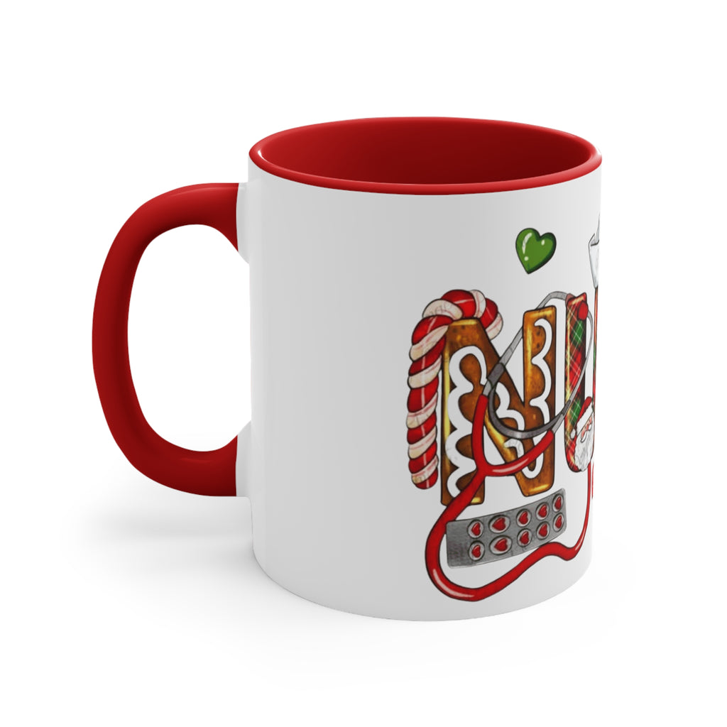 Christmas Nurse Accent Mug — Festive Healthcare Holiday Coffee Cup with Gingerbread & Candy Cane Design Medical Christmas Mug