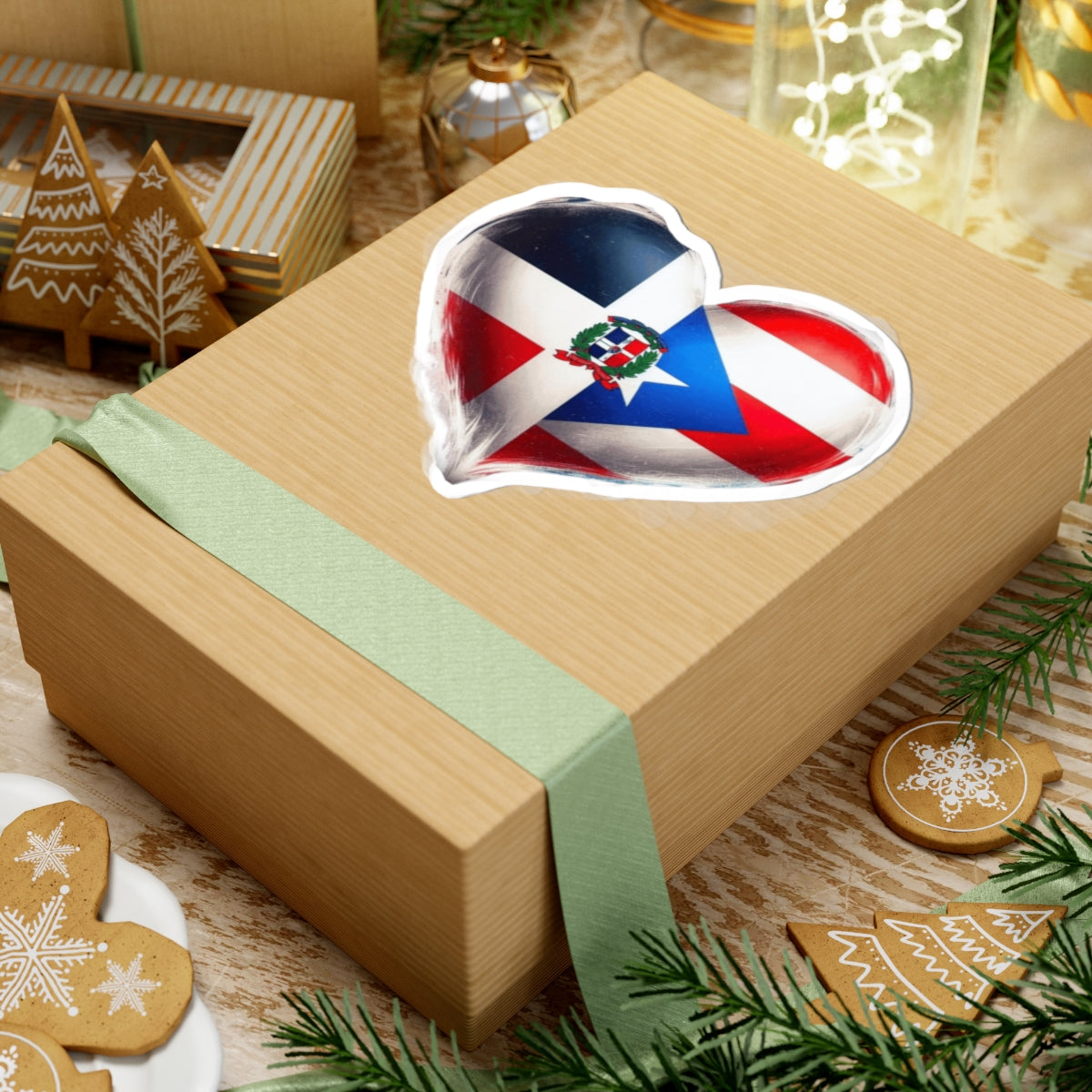 Dominican-Puerto Rican Heart Stickers | Kiss-Cut Stickers for Pride, Gifts, Travel Decor, Express Love | Cute Vinyl Decals