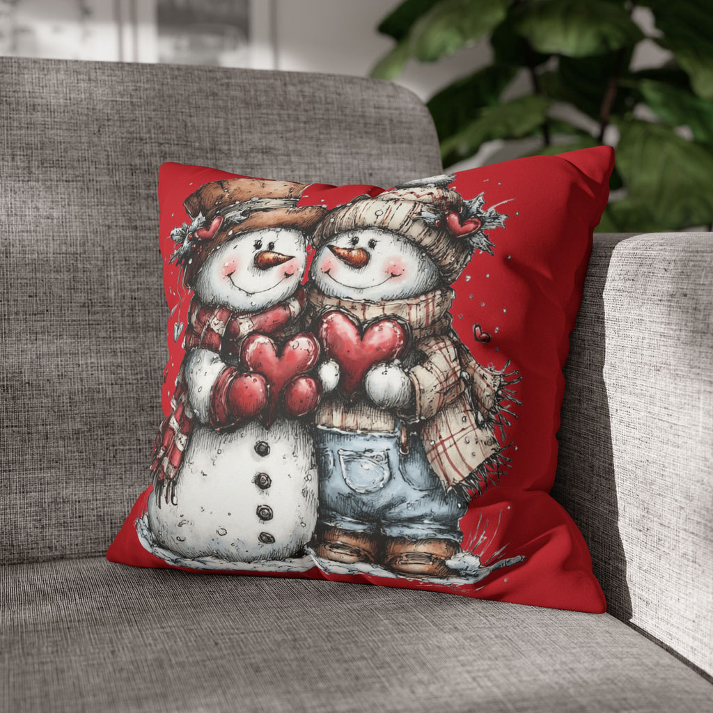 Christmas Snowman Couple Faux Suede Pillowcase CHRISTMAS PILLOW DÉCOR