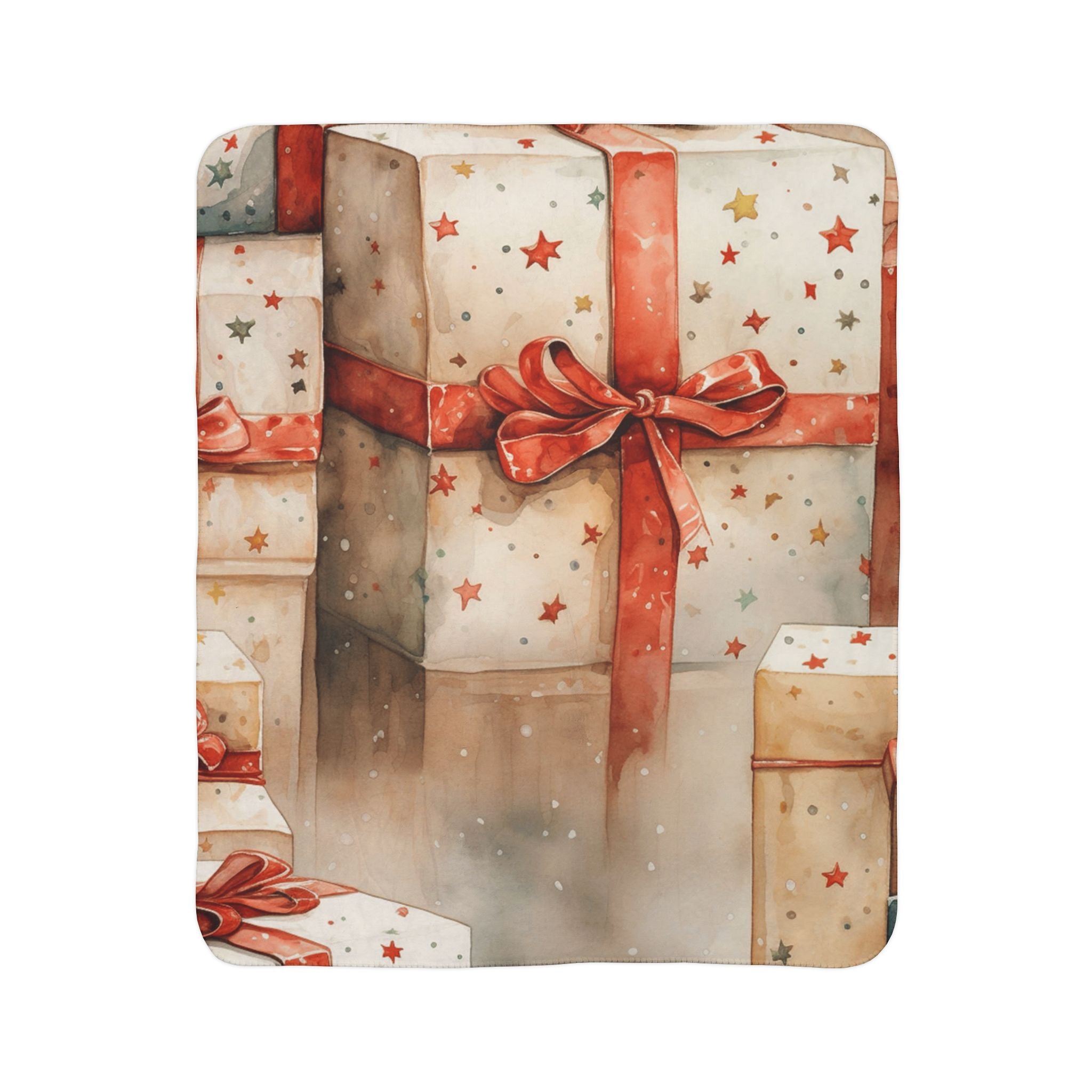 Holiday Gift Stack Fleece Sherpa Blanket — Cozy Christmas Presents Throw