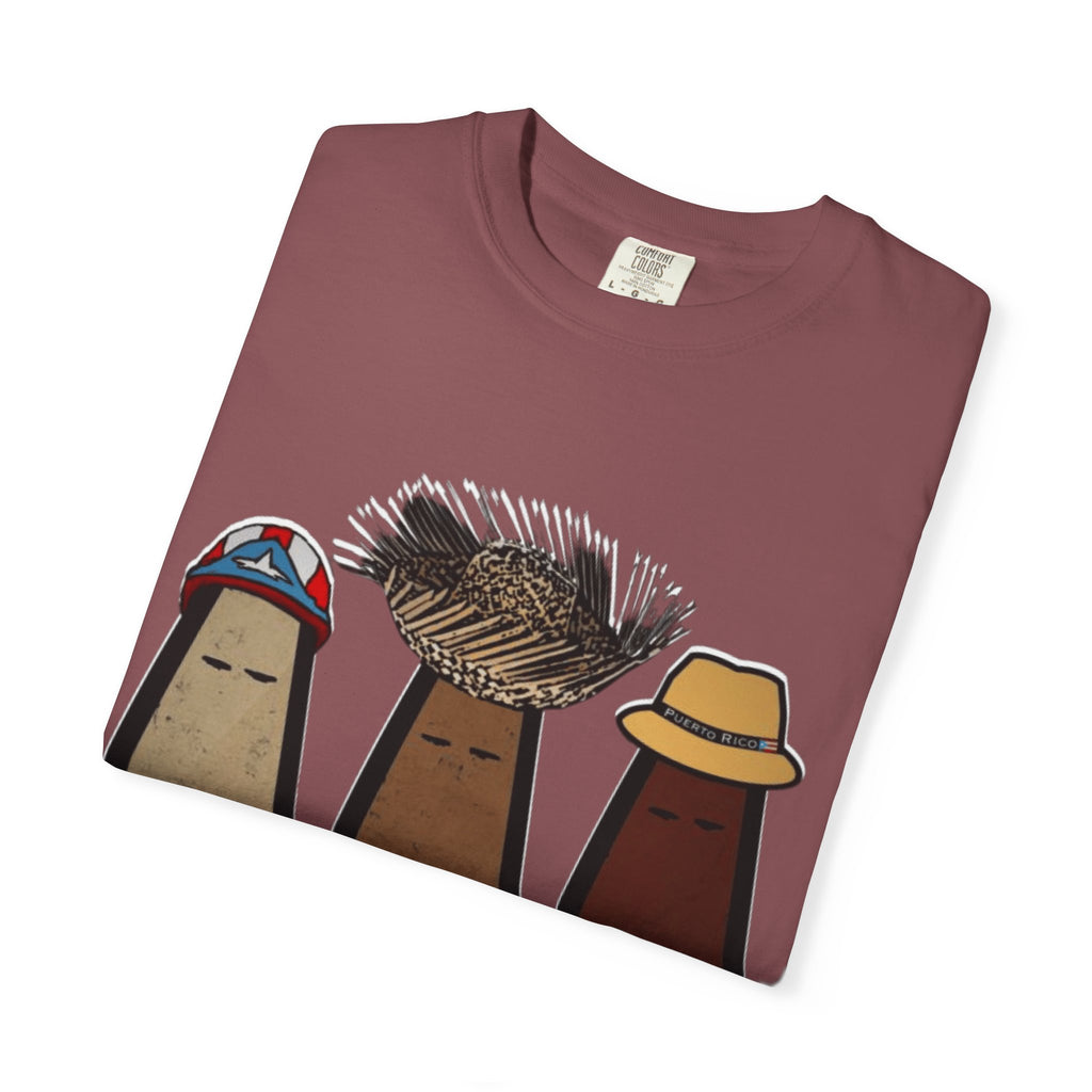 Puerto Rican Batey Cabin T-Shirt  Three Masks & Rustic House Graphic Tee Puerto Rico Navidades