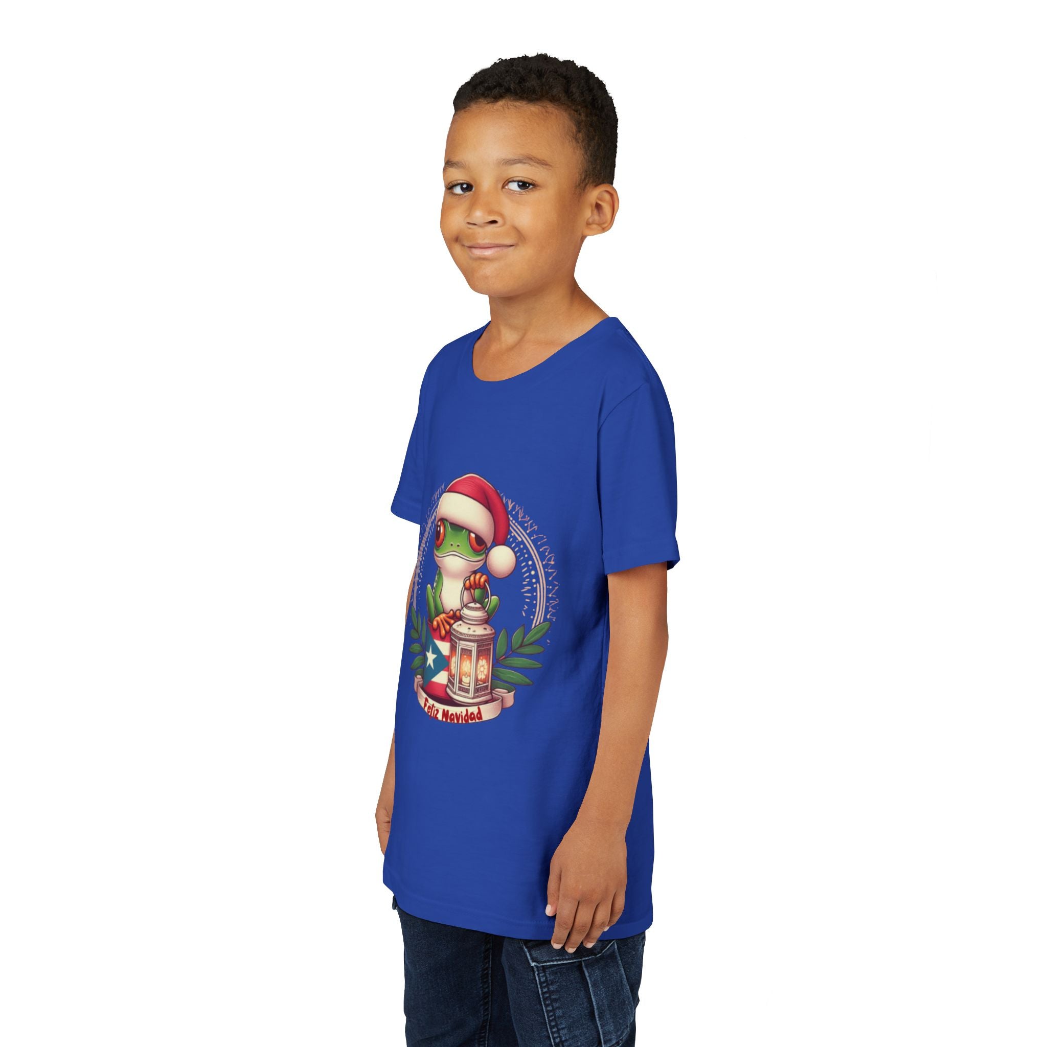 Kids Tee Cute Frog with Puerto Rican Flag & Lantern (Feliz Navidad)