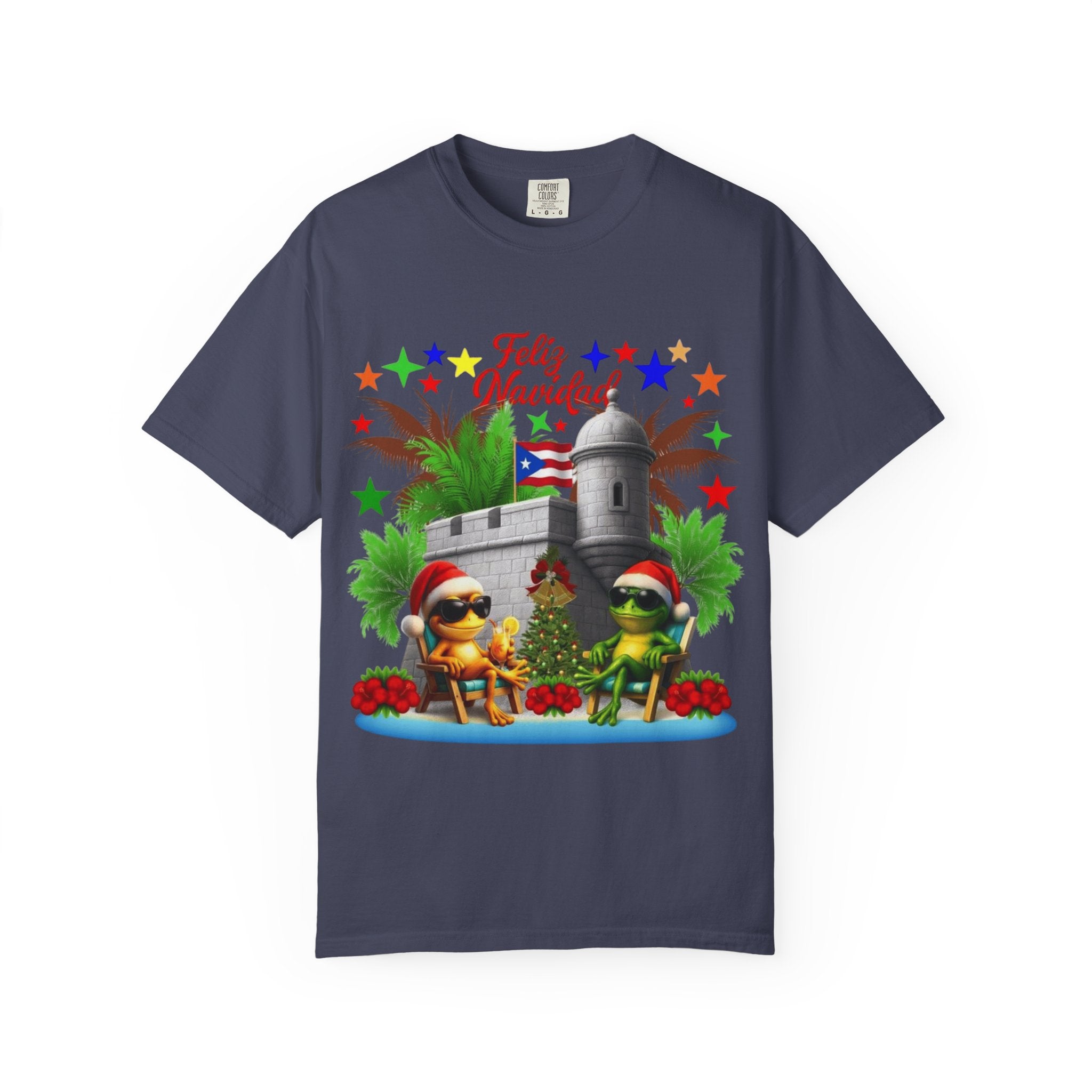 Feliz Navidad Puerto Rico T-Shirt  Castillo & Coquí Holiday Tee Puerto Rico Navidades