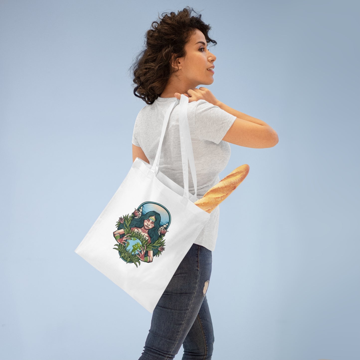 Nature Lover's Illustrated Tote Bag, Eco-Friendly Shopping Bag, Gift for Her, Boho Style, Earth Day Bag, Tote for Vegans