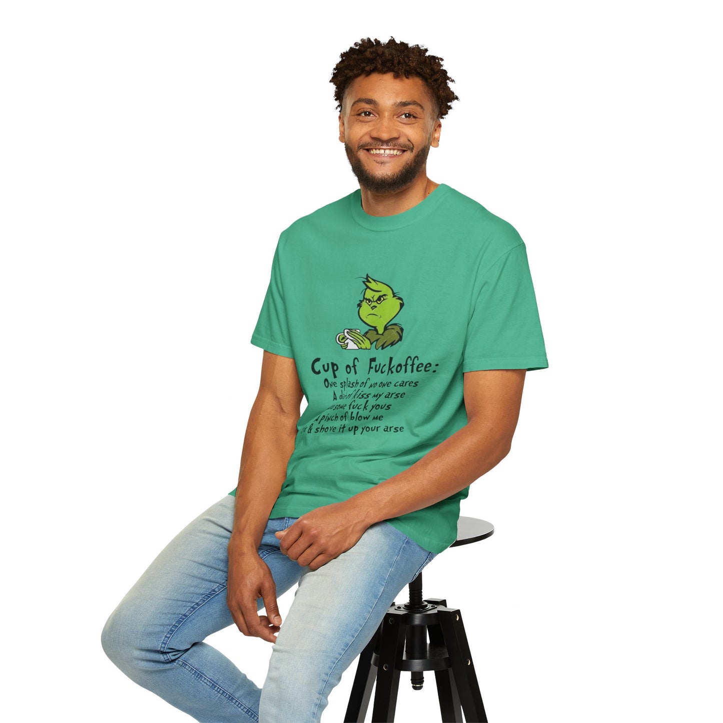 Holiday Graphic Tees  Cozy Festive Wear Funny Grinch-Inspired Unisex T-Shirt Cup of Fuckoffee