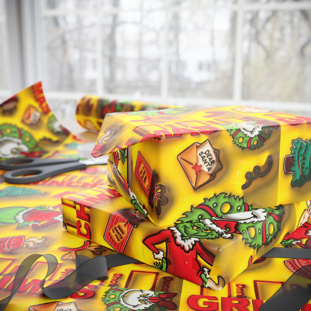 Christmas Wrapping Paper Roll – Retro Santa & Tree Holiday Gift Wrap Festive Wrapping Paper