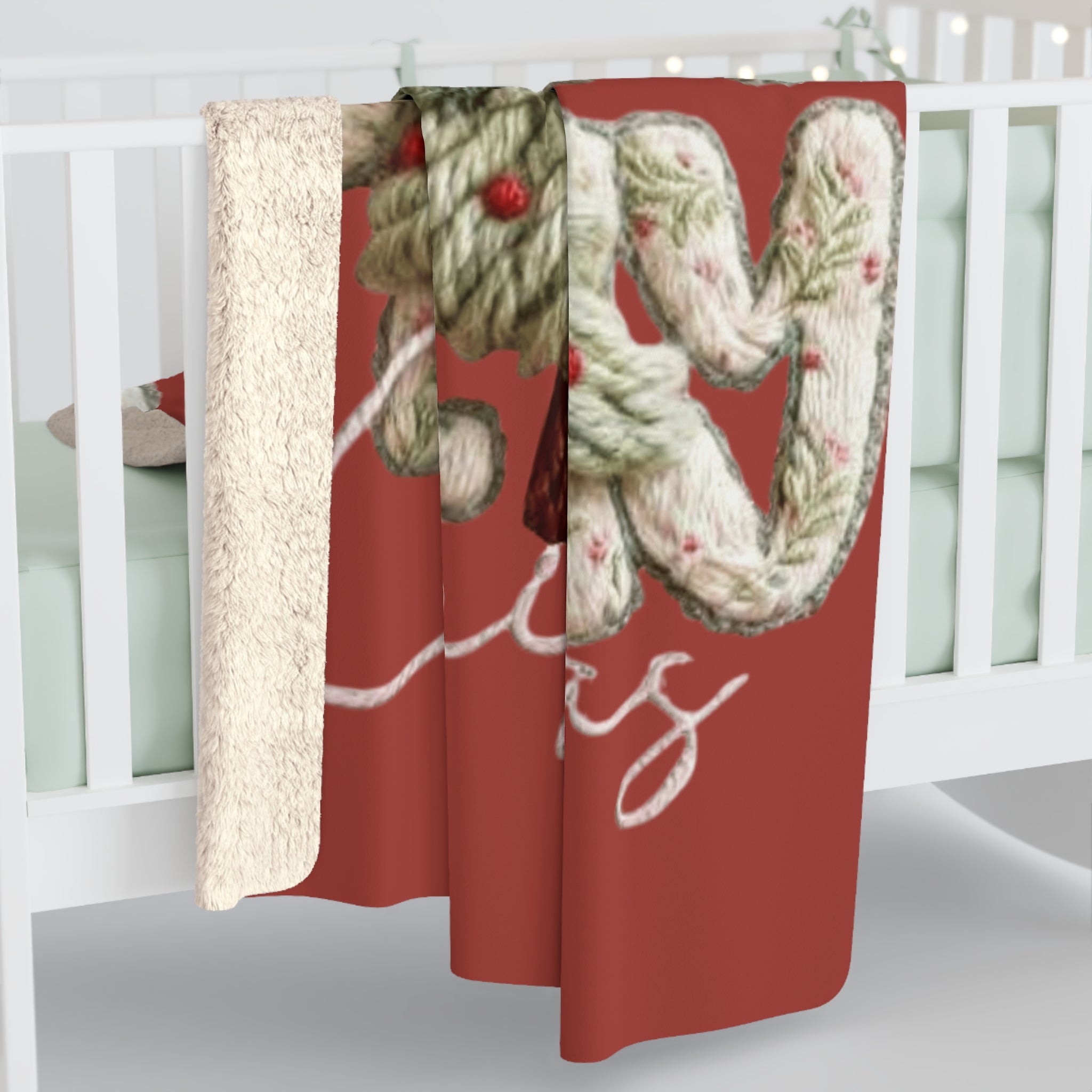 Winter Wonderland Cartoon Fleece Blanket Christmas Sherpa Blanket  'Merry Merry' Knitted Tree Fleece Throw