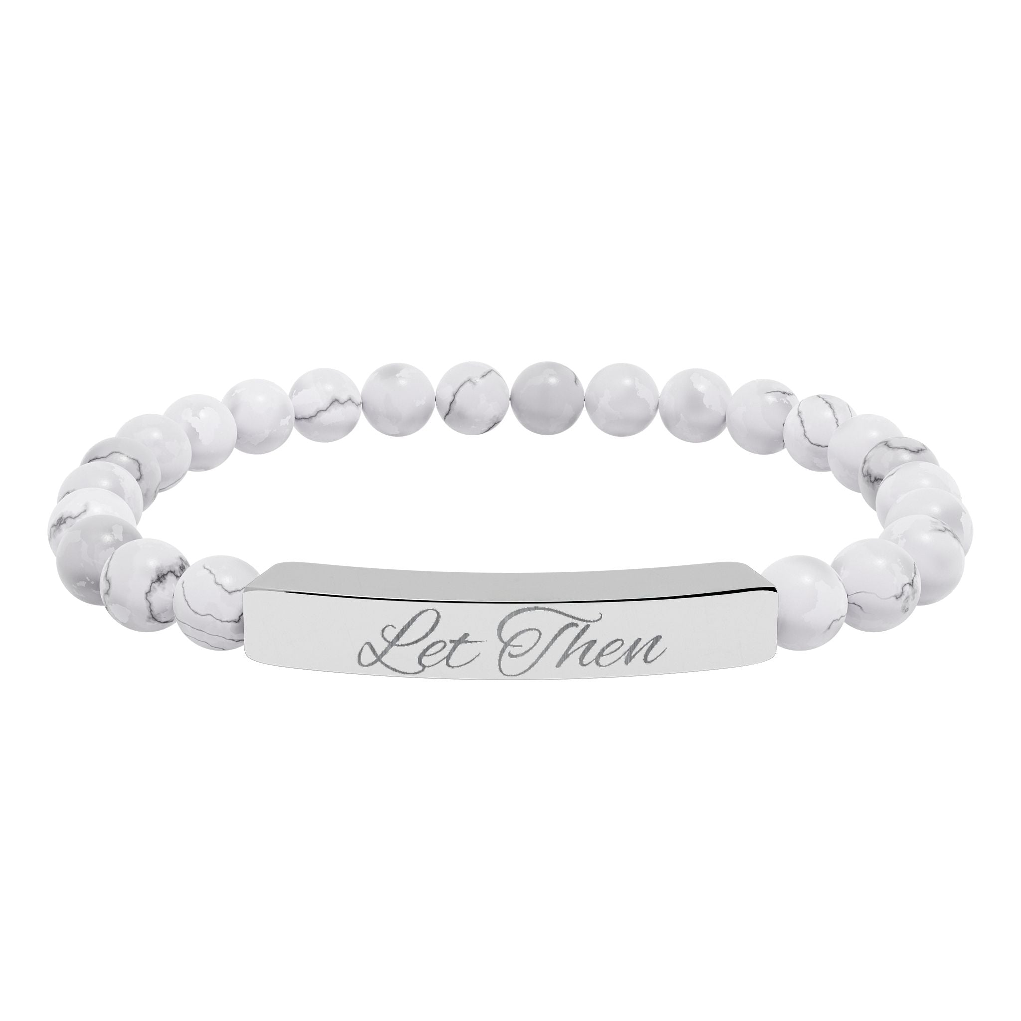 Engravable Natural Stone Bar Bracelet — Stretch Beaded Personalized Jewelry