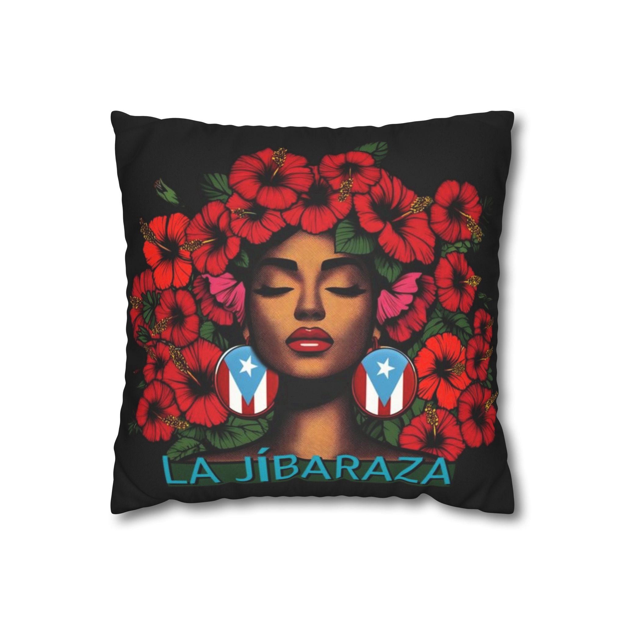 La Jíbara Pillowcase – Puerto Rican Floral Hair Art Square Pillow  Puerto Rico Culture Pillow