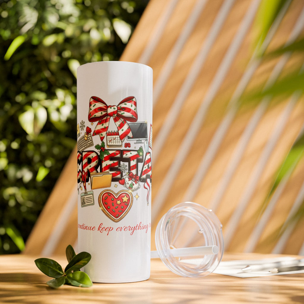 Christmas mug for the office team who keeps everything running smoothly. Candy Cane Christmas Office Secret Santa Design, 20oz with Straw