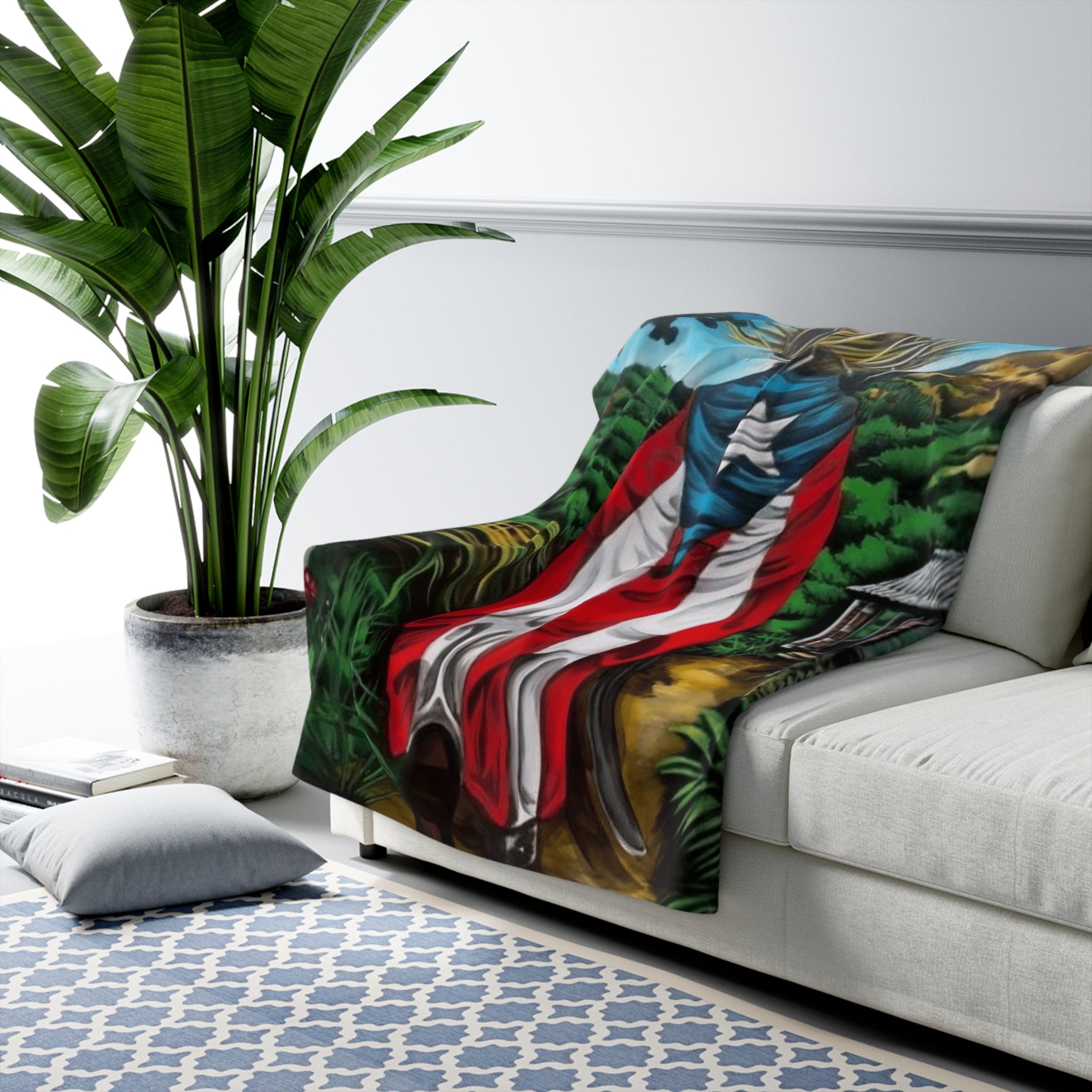 Puerto Rican Flag Sherpa Blanket  Boricua Culture Fleece Throw Cozy Fleece Throw