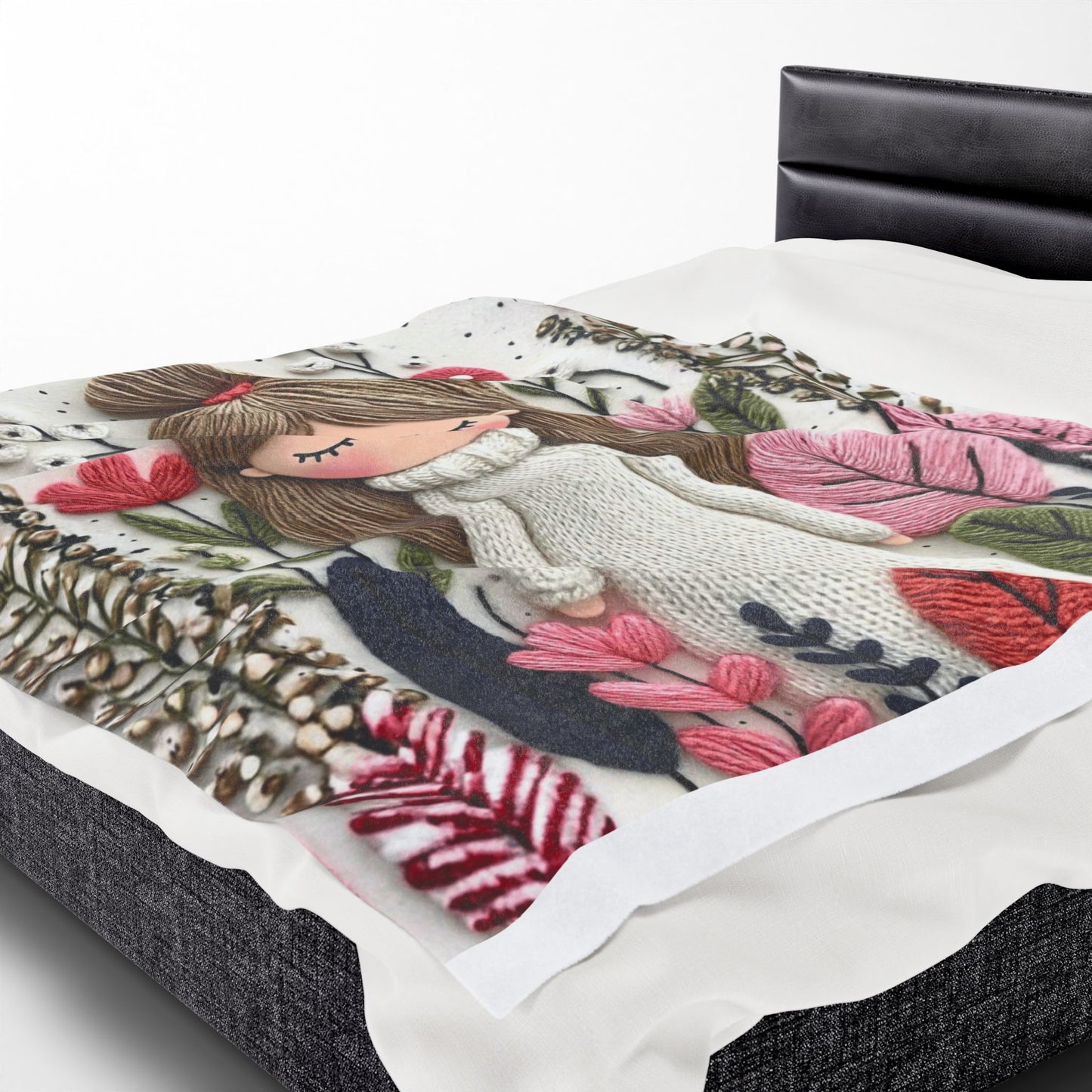 Plush Blanket — Cozy Girl in Floral Meadow Velveteen Throw