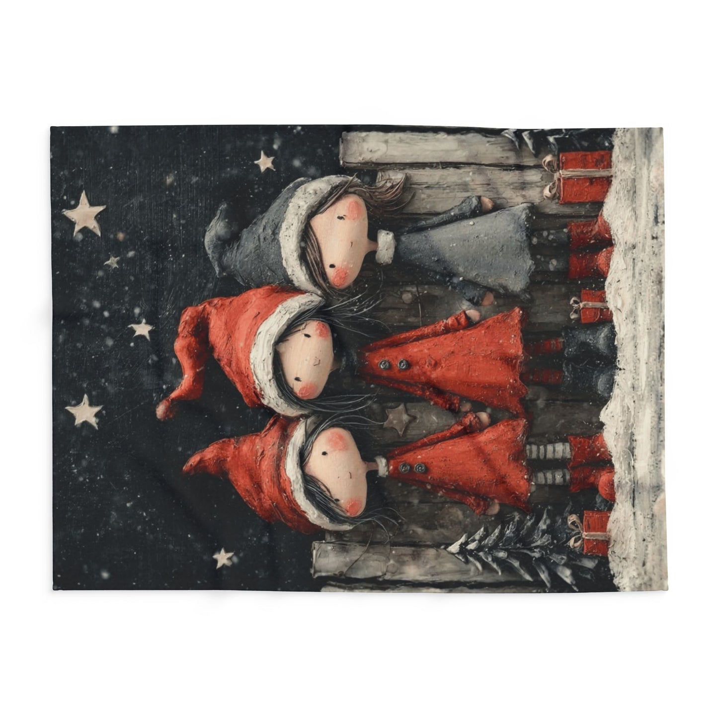 Holiday Girls Fleece Blanket — Cute Christmas Elf Trio Winter Throw