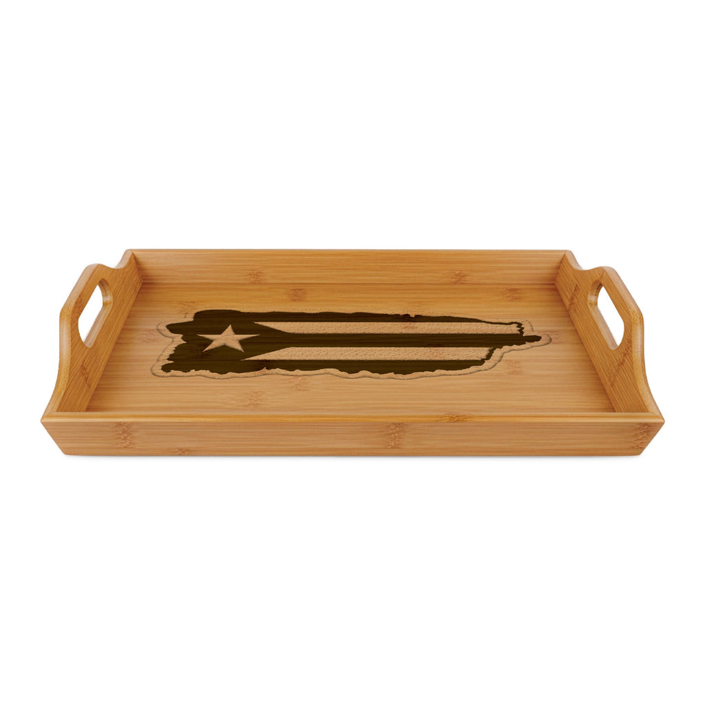 Puerto Rico Map Bamboo Serving Tray  Engraved Puerto Rican Flag Design