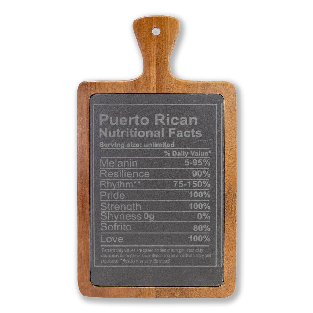 Puerto Rican Nutritional Facts Engraved Charcuterie Board