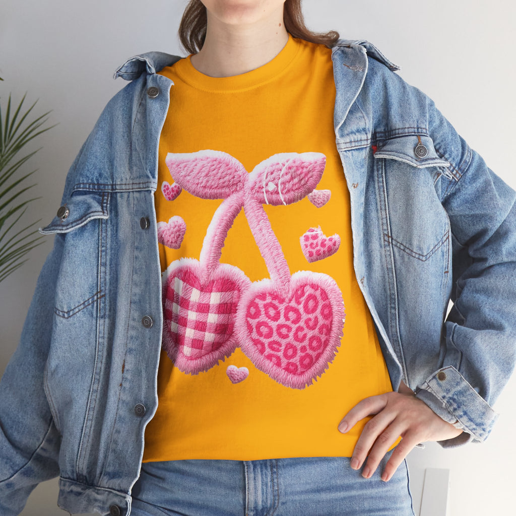 Pink Heart Cherries Tee  LOVE Graphic Valentine T-Shirt