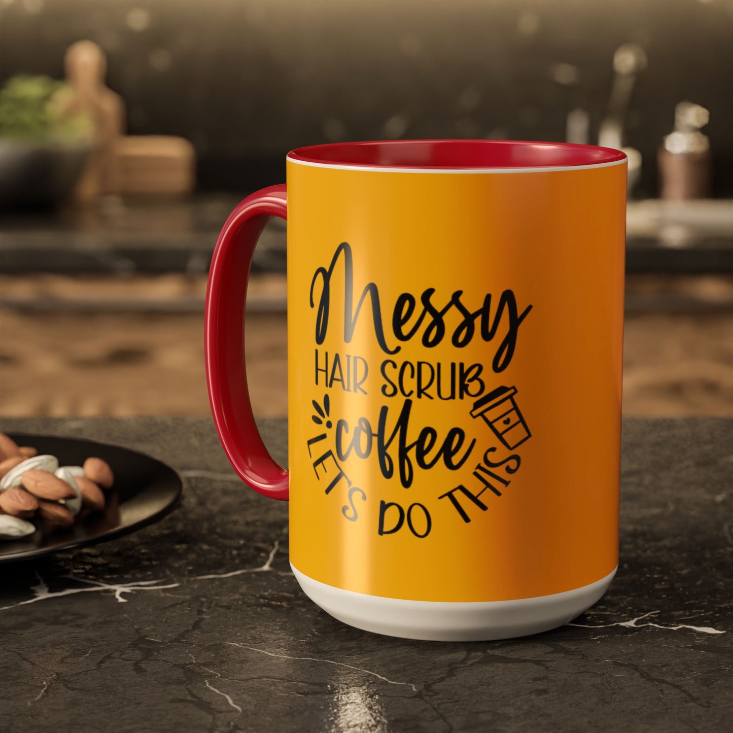 Holiday Coffee Cups with Festive Quotes & Designs Messy Hair Coffee Mug - Fun Yellow Ceramic Cup for Coffee Lovers