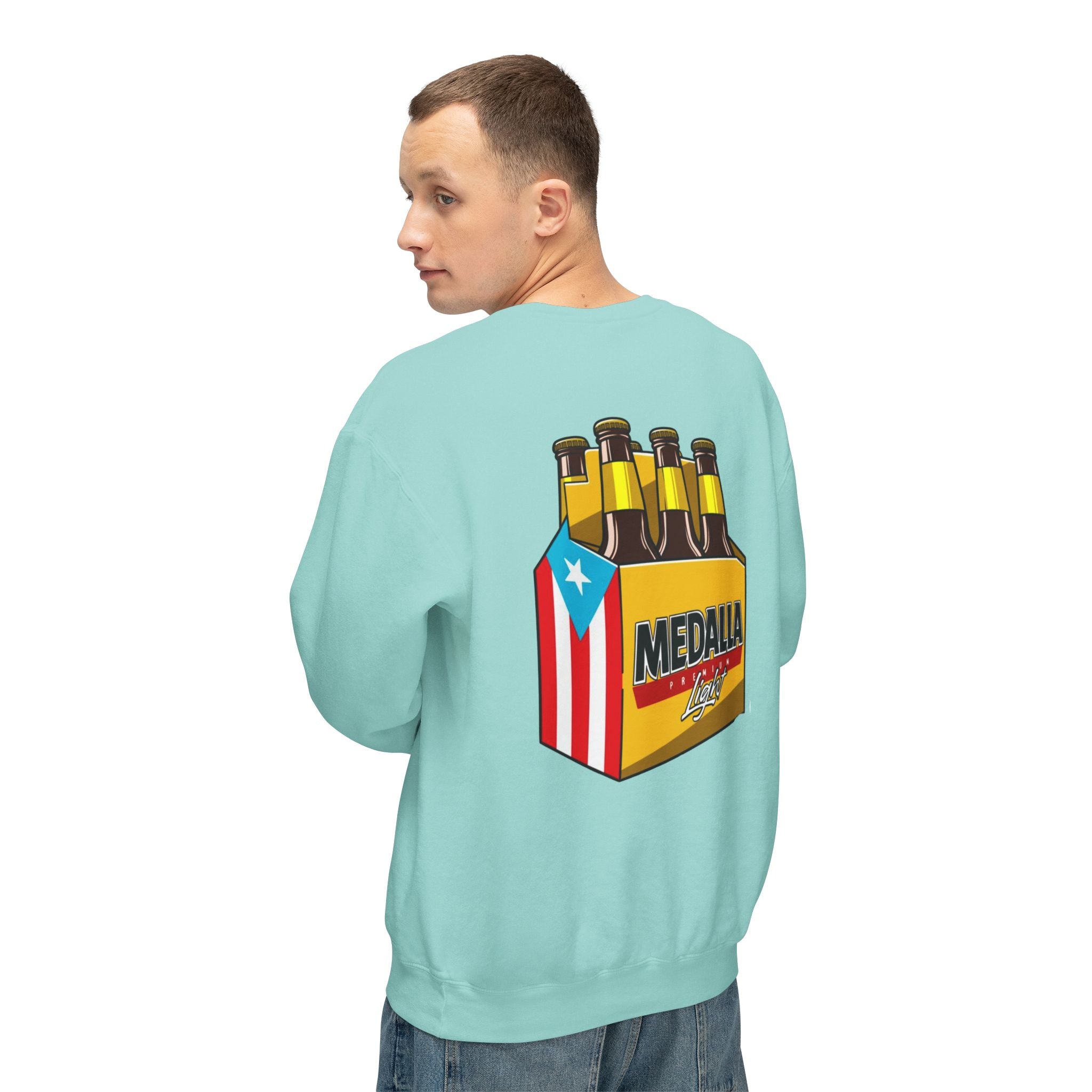 Medalla Light Puerto Rico Sweatshirt Coqui Boricua flag  Beer Pack Graphic Puerto Rico Navidades