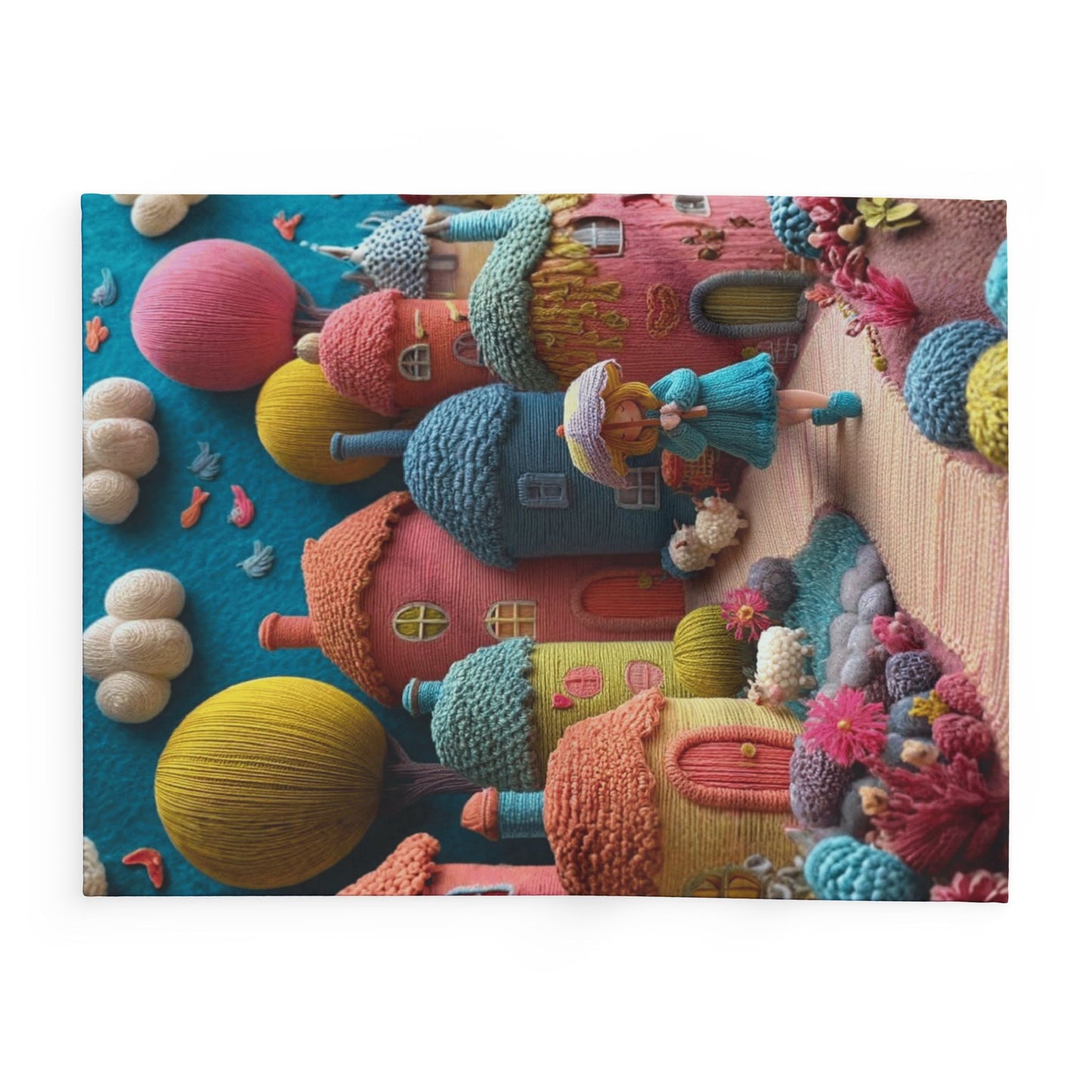 Whimsical Felt Village Fleece Blanket — Cute Cozy Throw for Kids & Nursery