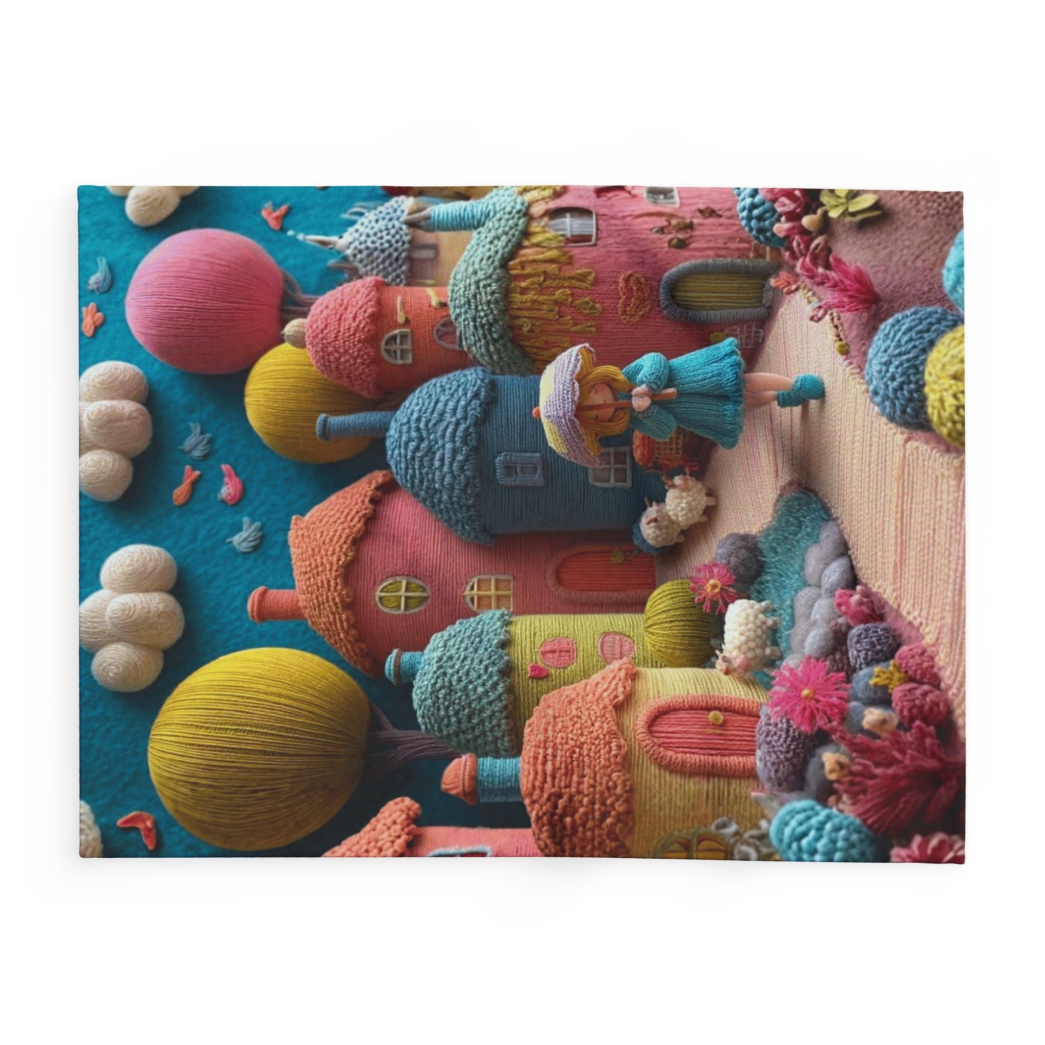 Whimsical Felt Village Fleece Blanket — Cute Cozy Throw for Kids & Nursery