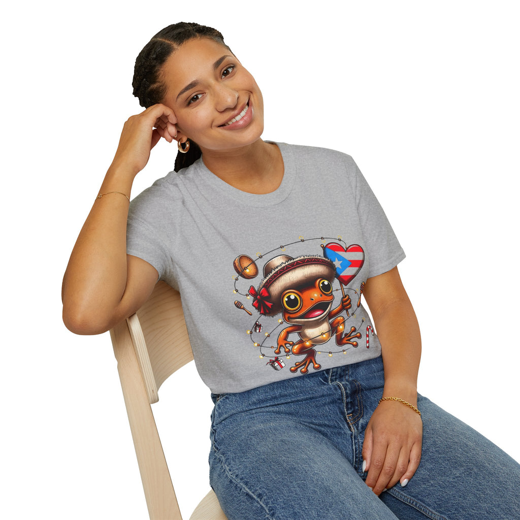 Puerto Rico Frog Holiday T-Shirt  Cute Coquí with Flag Heart (Christmas) Puerto Rico Navidades