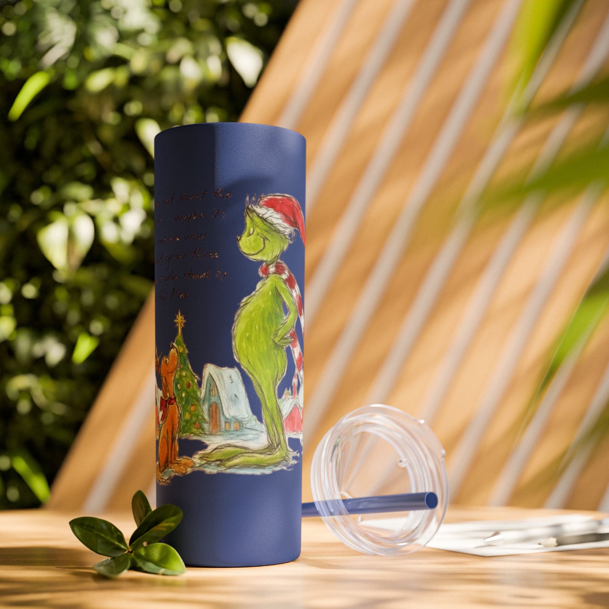 Grinch Christmas Skinny Tumbler with Straw — Dr. Seuss Holiday Quote Design, 20oz Christmas Mugs Collection