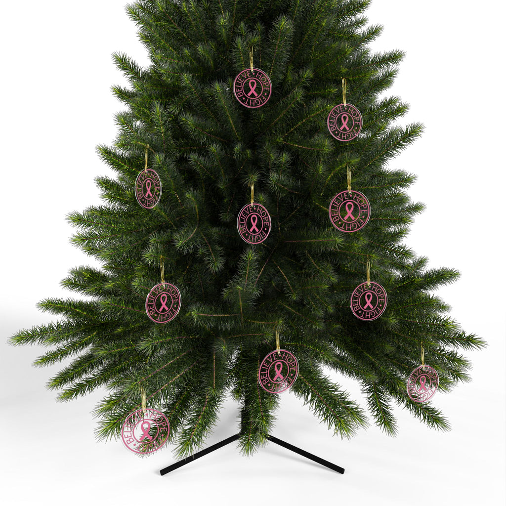 Breast Cancer Awareness Acrylic Ornaments - Believe, Hope, Fight Motivational Gift for Her or Him | Warrio